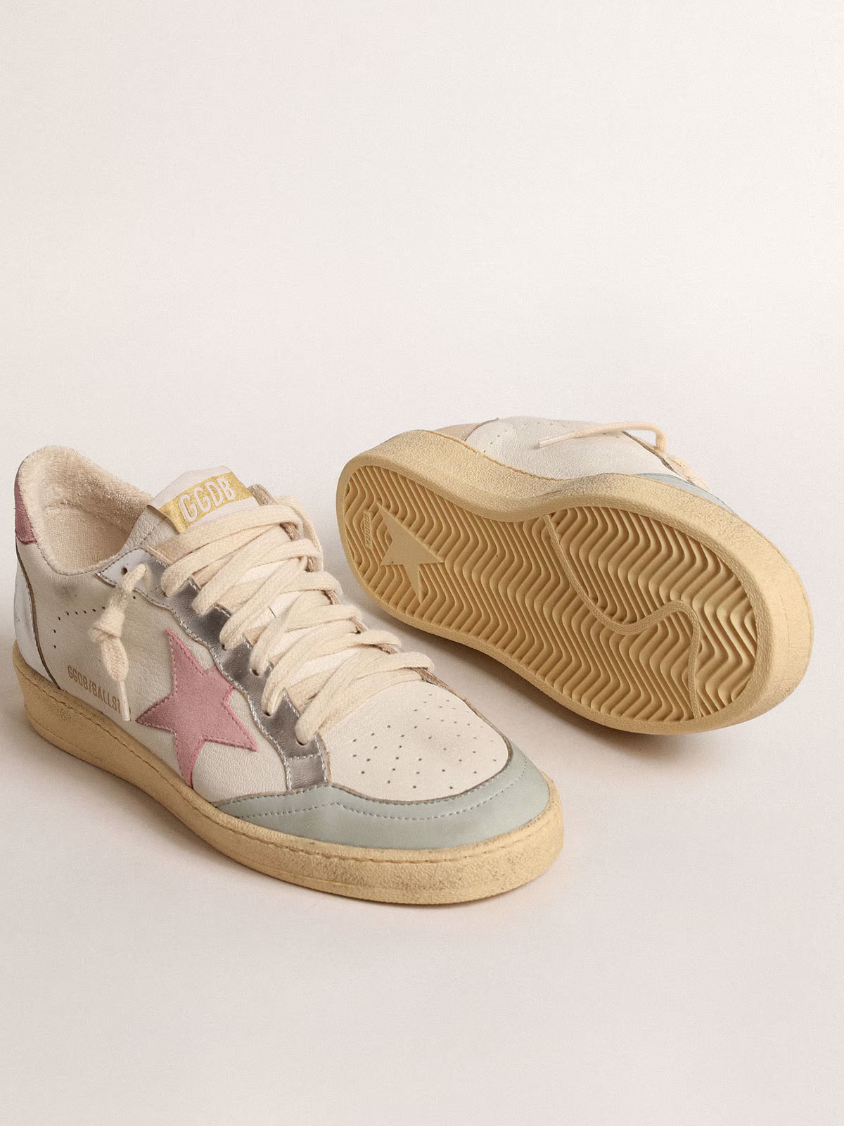 Golden Goose GGDB Ball Star with pink suede star and metallic leather inserts