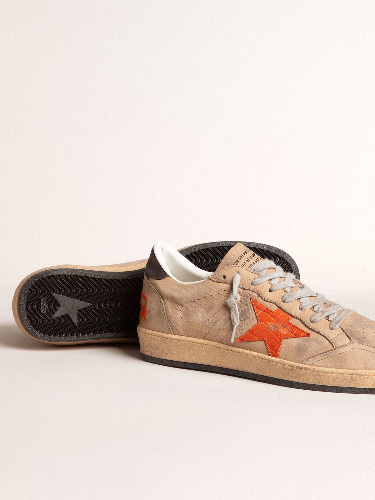 Golden Goose GGDB Ball Star in beige nubuck with croc-print leather star and nubuck heel tab