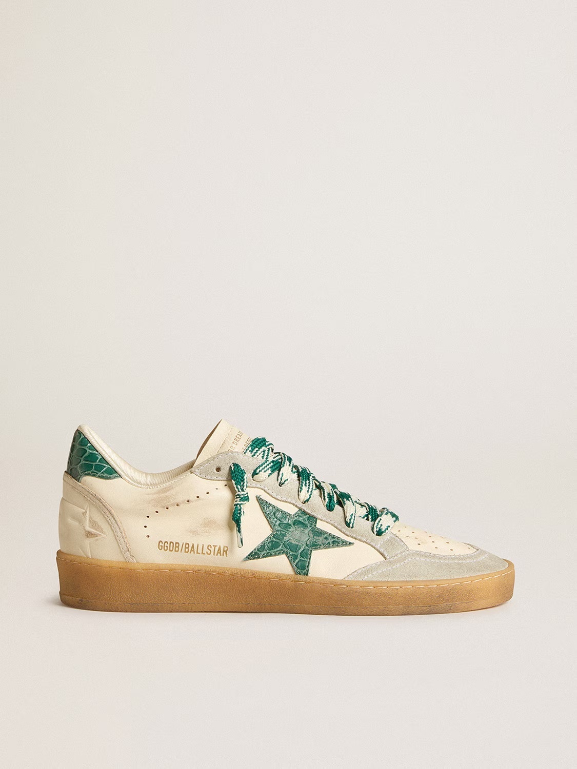 Golden Goose GGDB Women's Ball Star LTD in nappa with green crocodile-print leather star