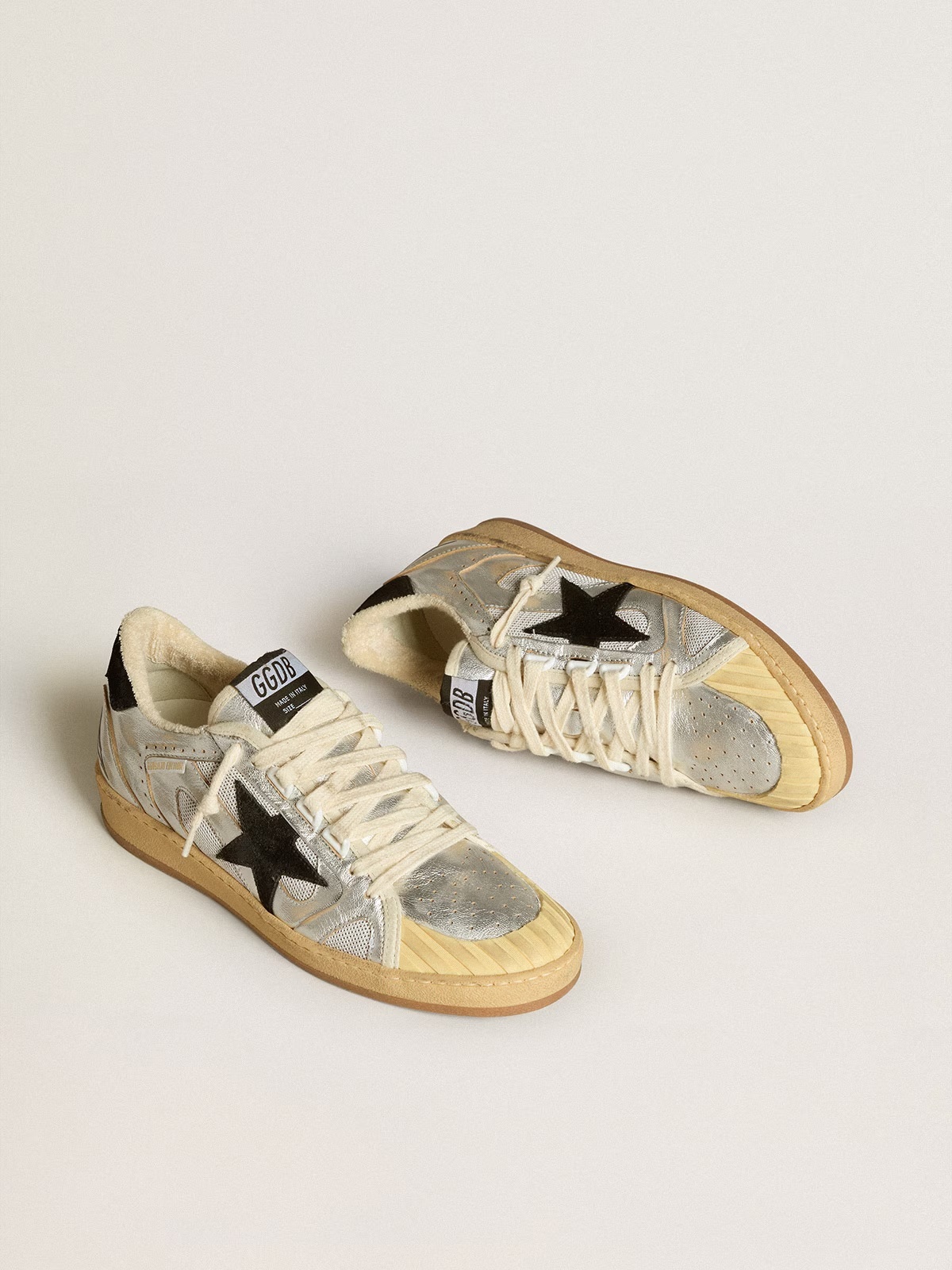 Golden Goose GGDB Ball Star in nappa and suede with black glitter star and heel tab