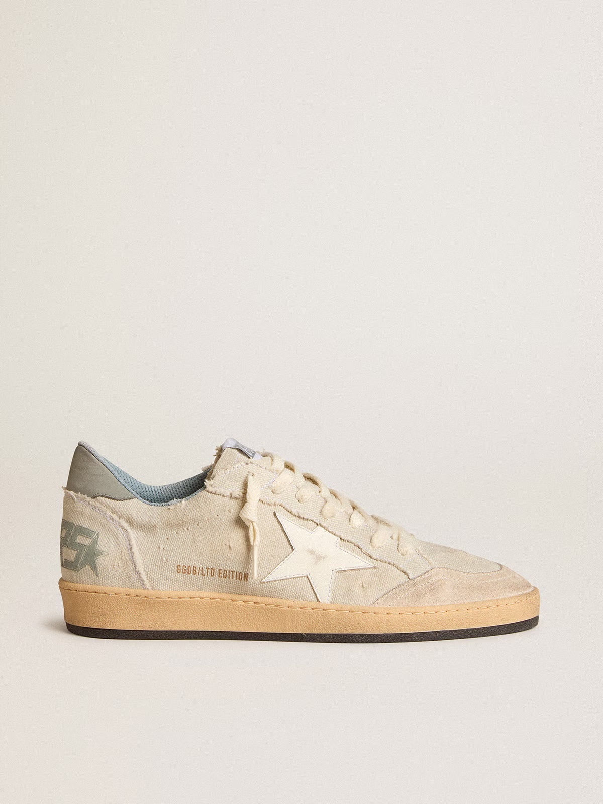 Golden Goose GGDB Men's Ball Star LTD in gray canvas with leather star and nubuck heel tab