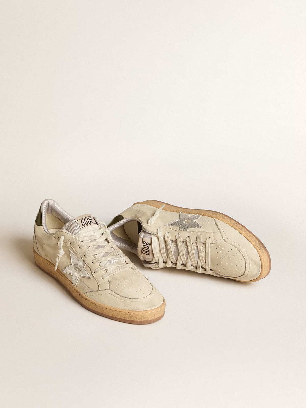 Golden Goose GGDB Men's Ball Star with silver leather star and green leather heel tab