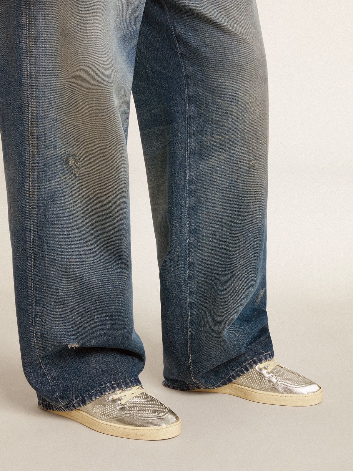 Golden Goose GGDB Bio-based Ball Star in metallic silver with silver star and red heel tab