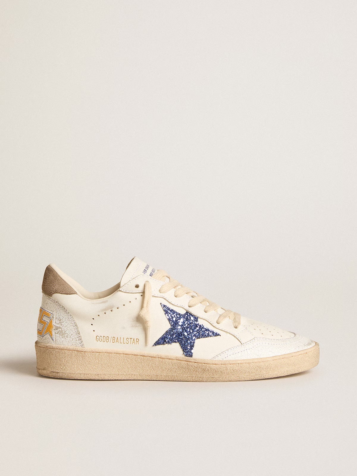 Golden Goose GGDB Ball Star with blue glitter star and dove-gray suede heel tab