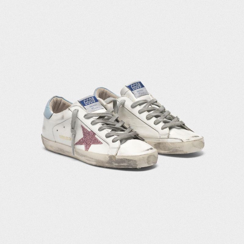 Golden Goose GGDB Super-Star sneakers in leather with glittery star blue