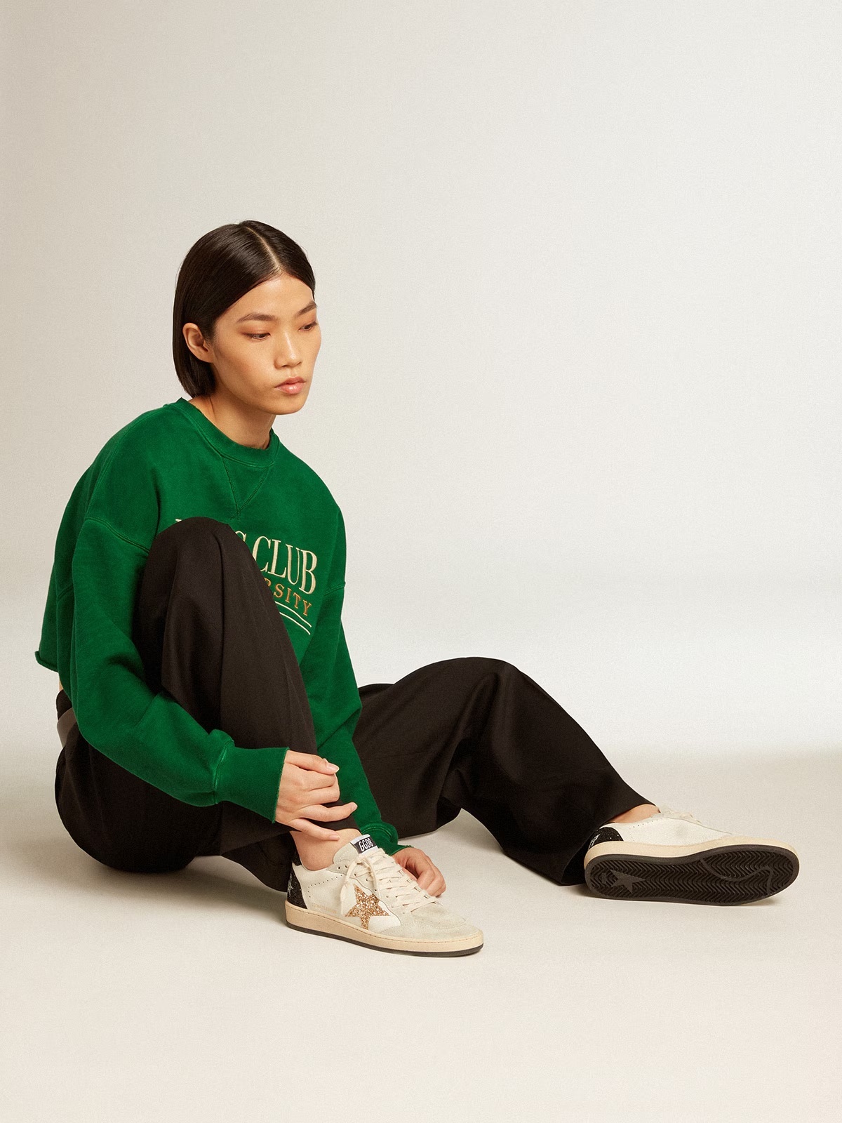 Golden Goose GGDB Women's Ball Star LTD in nappa and suede with glitter star and black heel tab