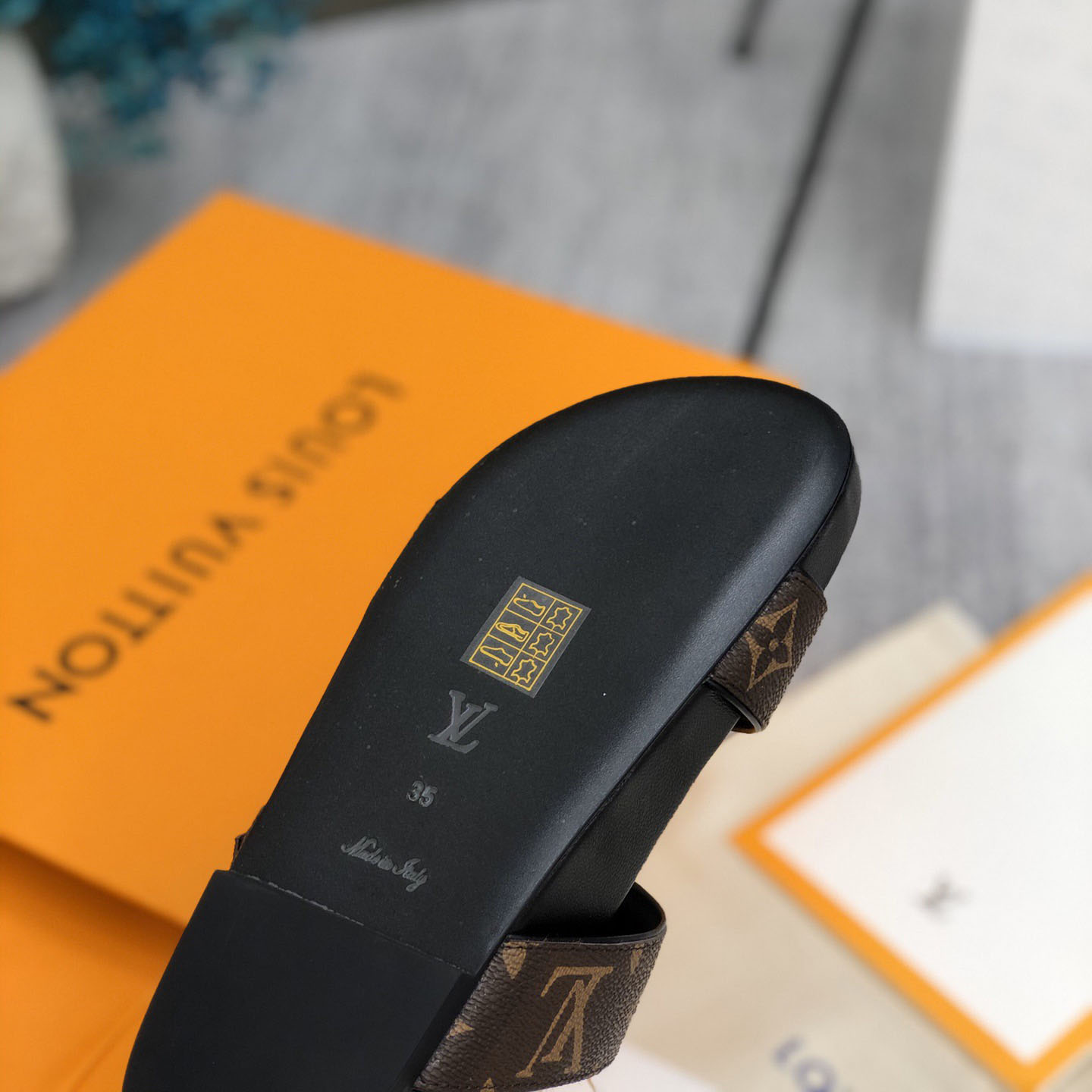 Louis Vuitton LV Bom Dia Flap Mule Leather Slide Sandals  (Replica)