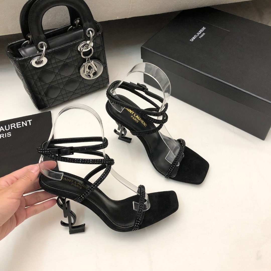 Saint Laurent YSL Rhinestones Shaped With 10.5cm Slide Sandal (Replica)
