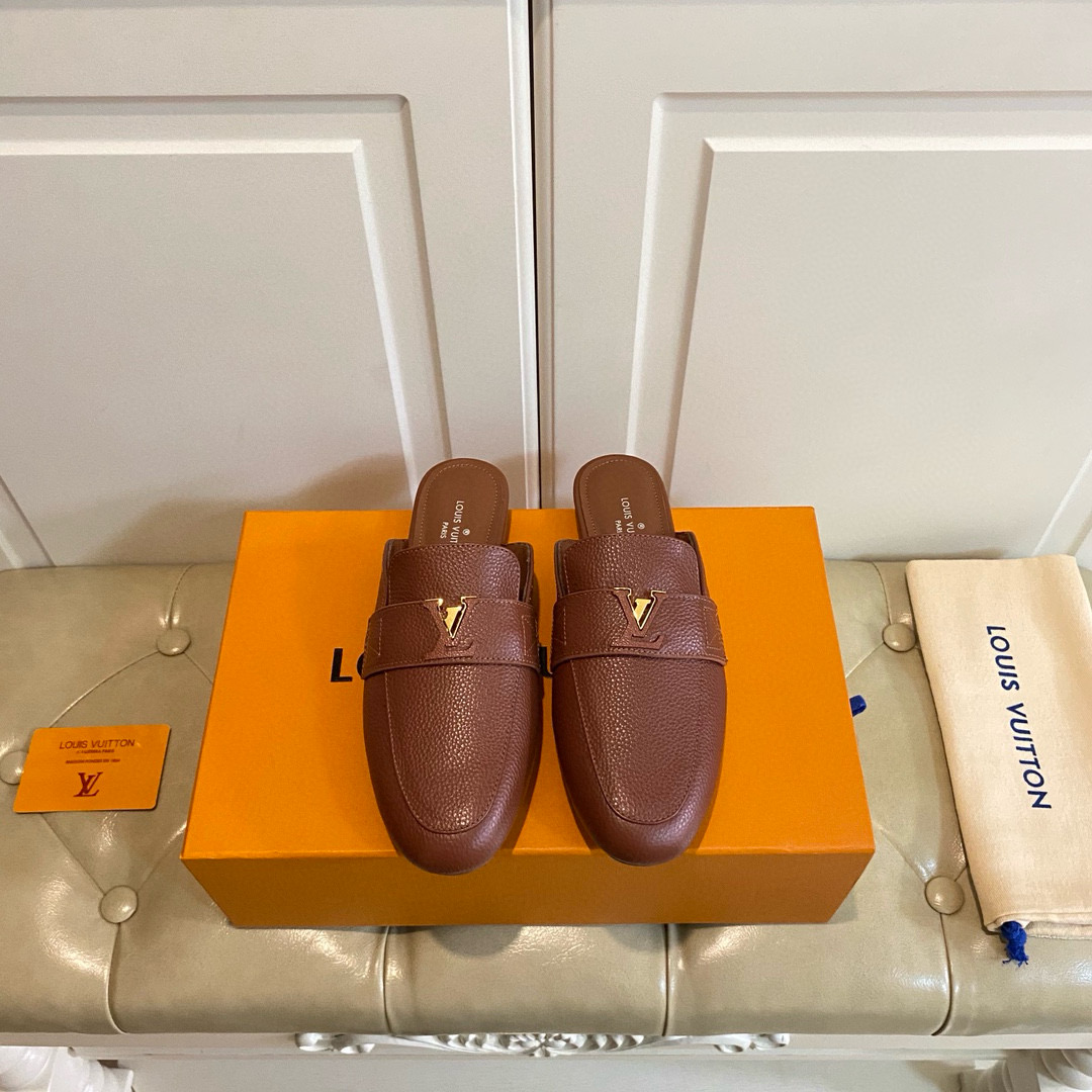 Louis Vuitton LV Leather Half-Pack Slingback Slide Sandals (Replica)
