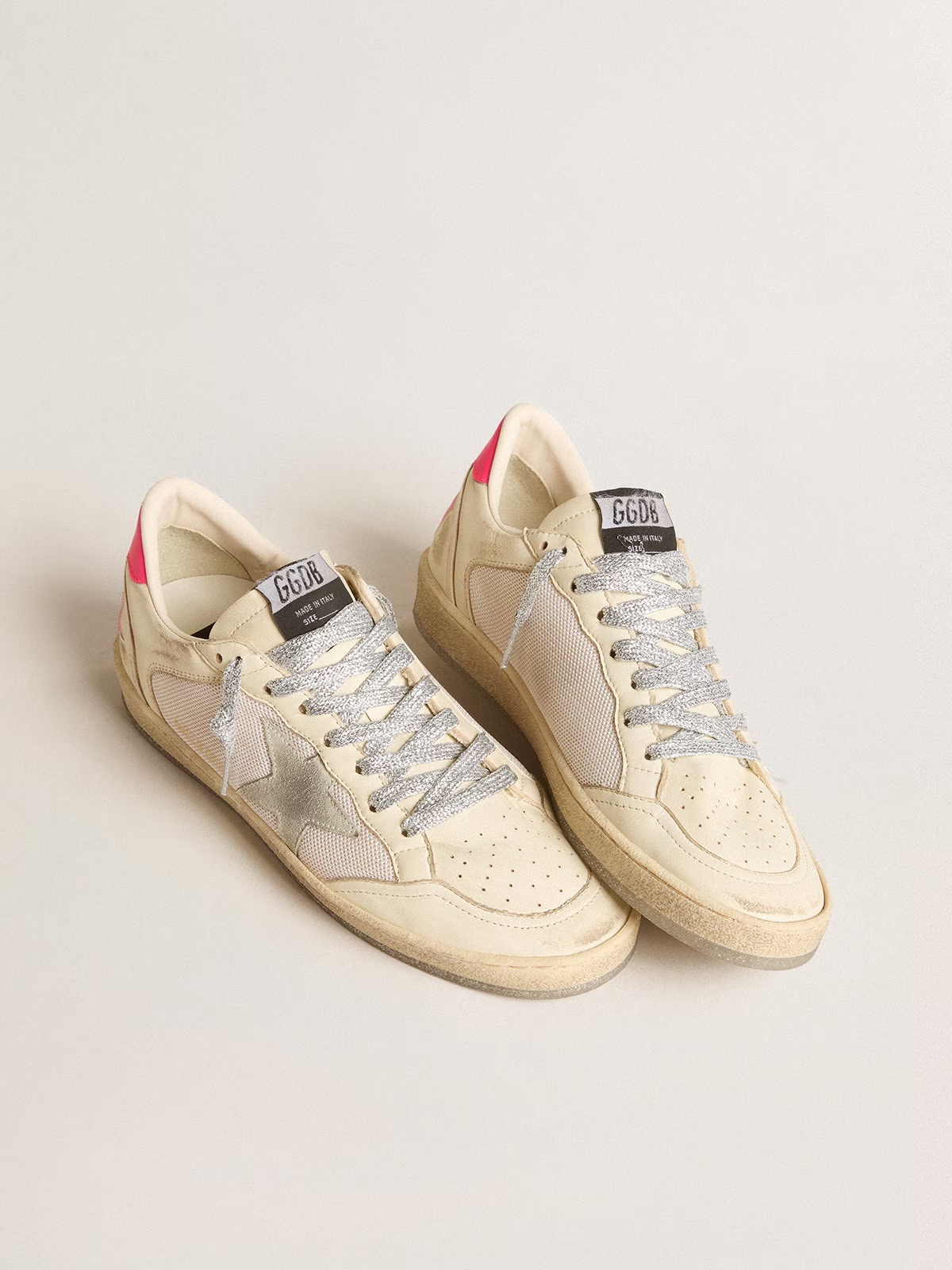 Golden Goose GGDB Women's Ball Star LTD in nappa leather and mesh with suede star and leather heel