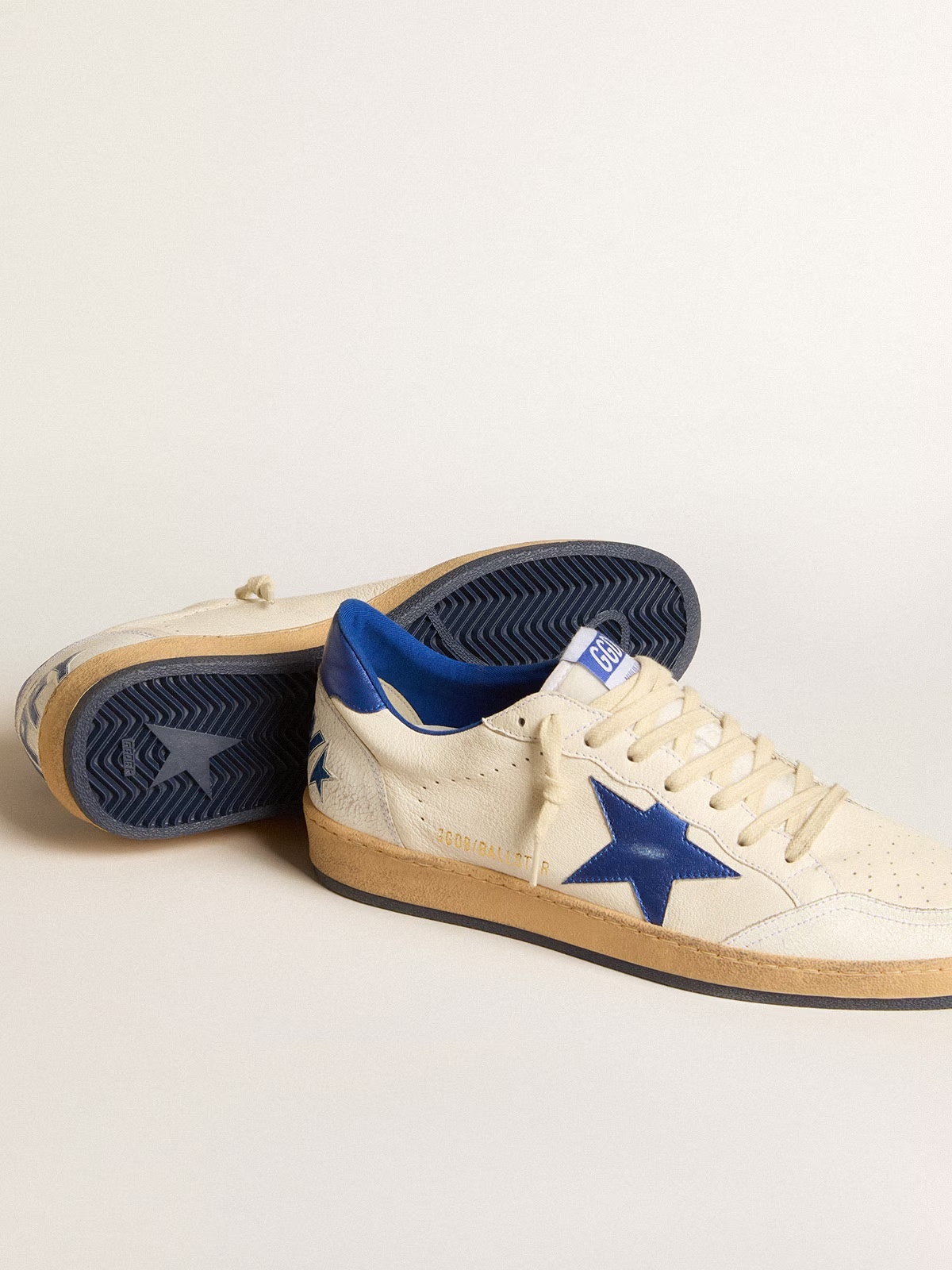 Golden Goose GGDB Women's Ball Star Wishes in white nappa leather with bright blue star and heel tab