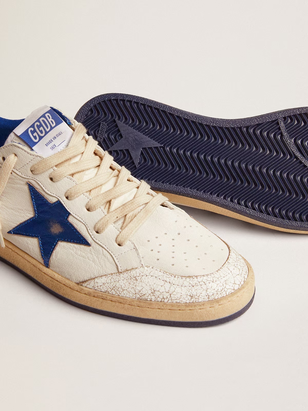 Goose GGDB Men's Ball Star in white nappa with blue star and heel tab