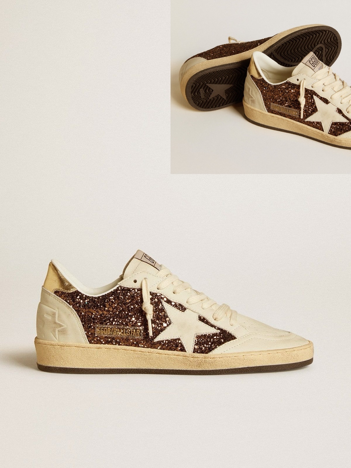 Golden Goose GGDB Women's Ball Star in glitter with leather star and metallic leather heel tab