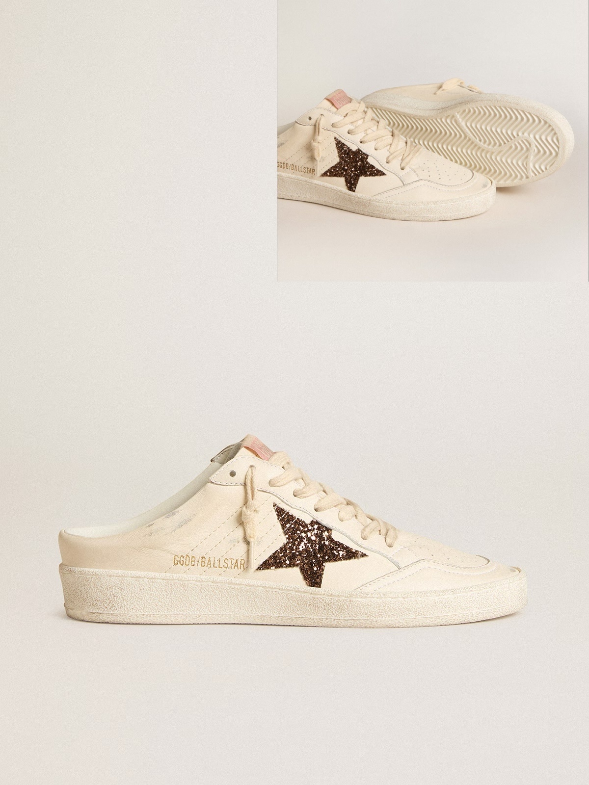 Golden Goose GGDB Ball Star Sabots in ivory nappa with bronze glitter star