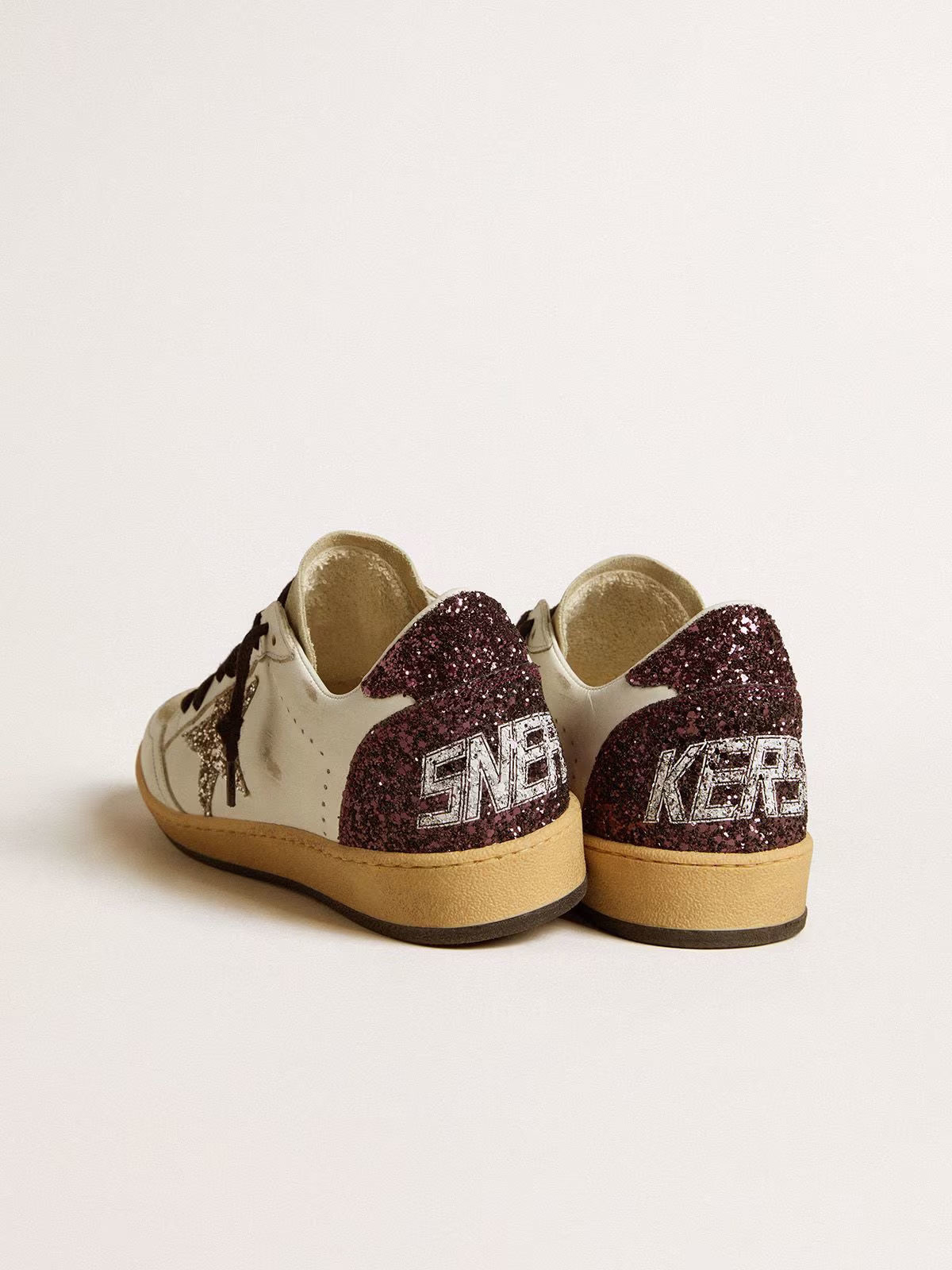 Golden Goose GGDB Women's Ball Star in leather and suede with glitter star and heel tab