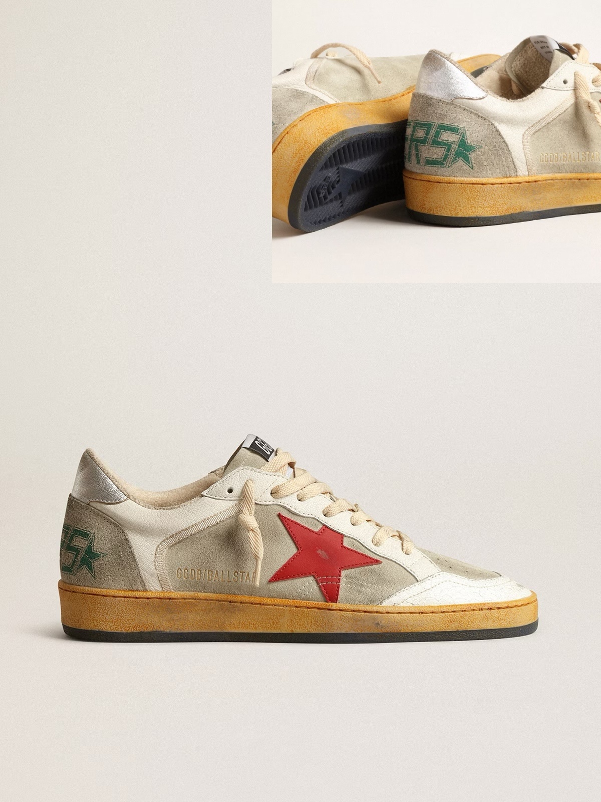 Golden Goose GGDB Ball Star in gray suede with red star and silver heel tab