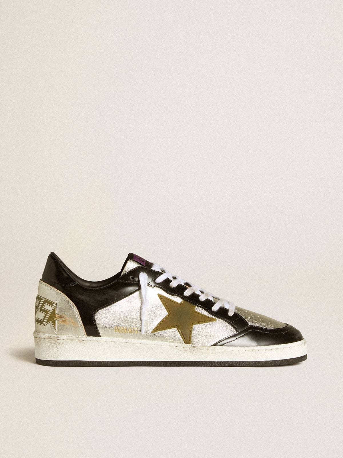 Golden Goose GGDB Men's Ball Star LAB in silver leather with brown leather star and black heel tab