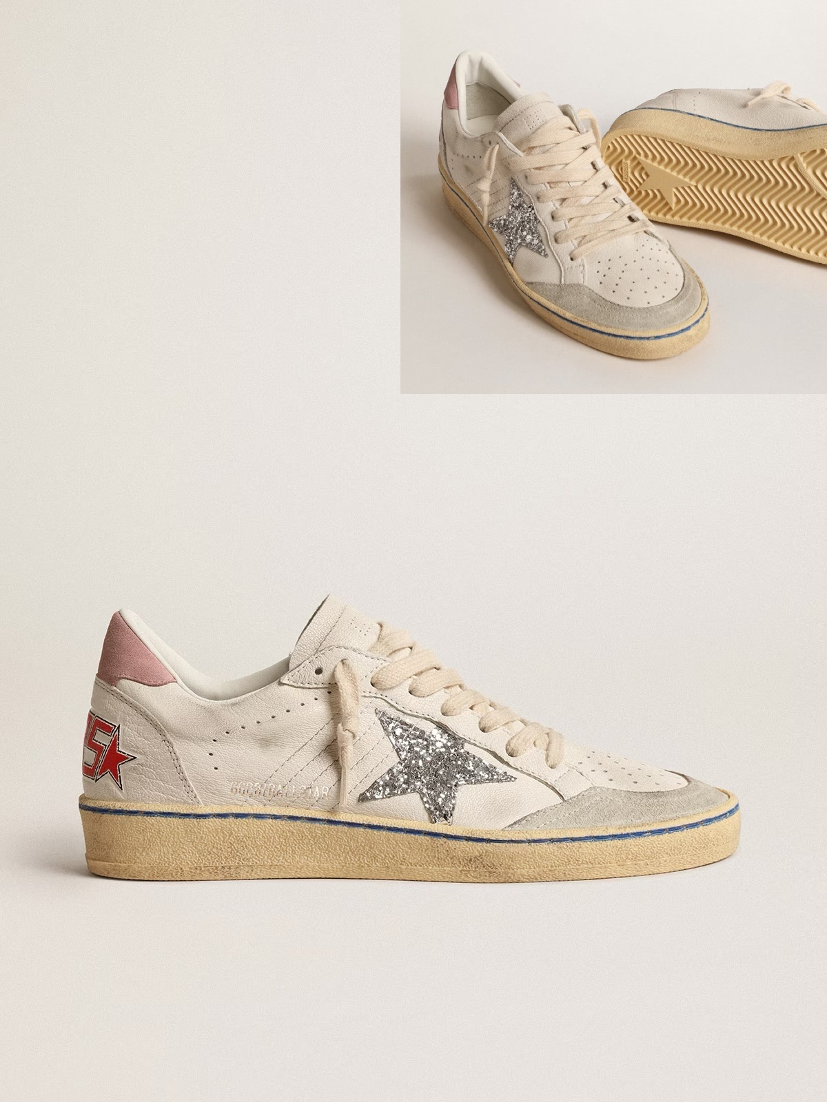 Golden Goose GGDB Ball Star LTD with glitter star and pink suede heel tab