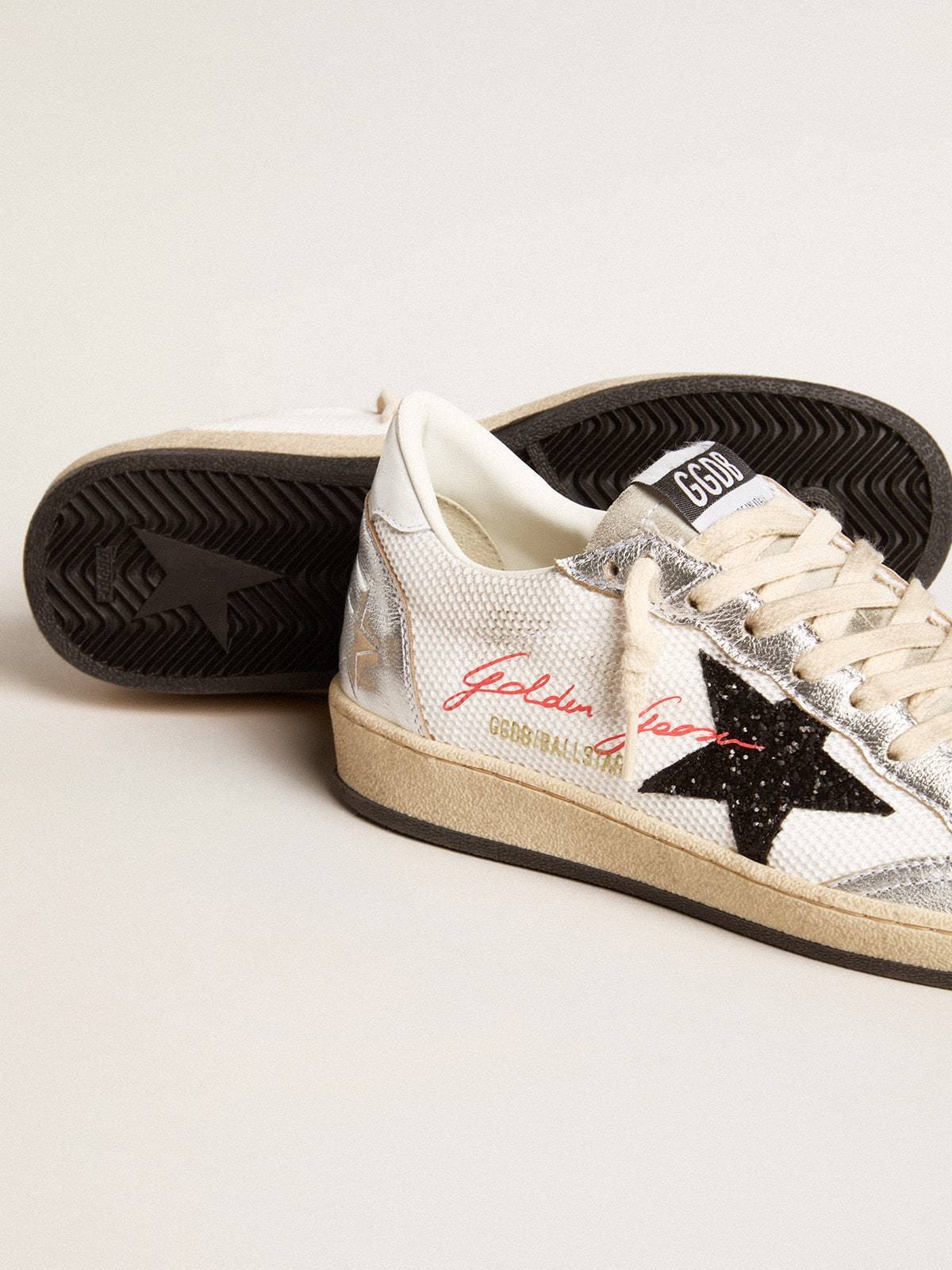Golden Goose GGDB Ball Star in white mesh with black glitter star and silver inserts