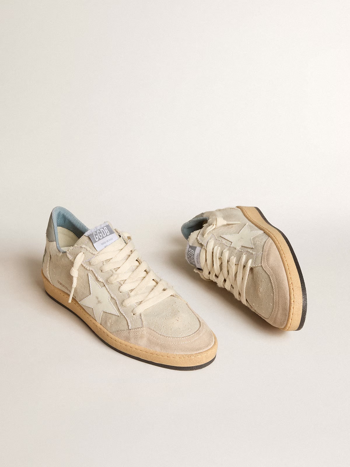 Golden Goose GGDB Men's Ball Star LTD in gray canvas with leather star and nubuck heel tab