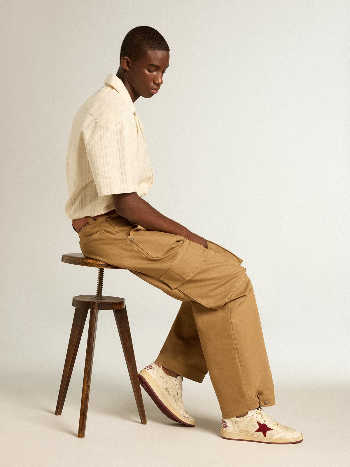 Golden Goose GGDB Men's Ball Star LTD in nylon with pomegranate suede star and leather heel tab