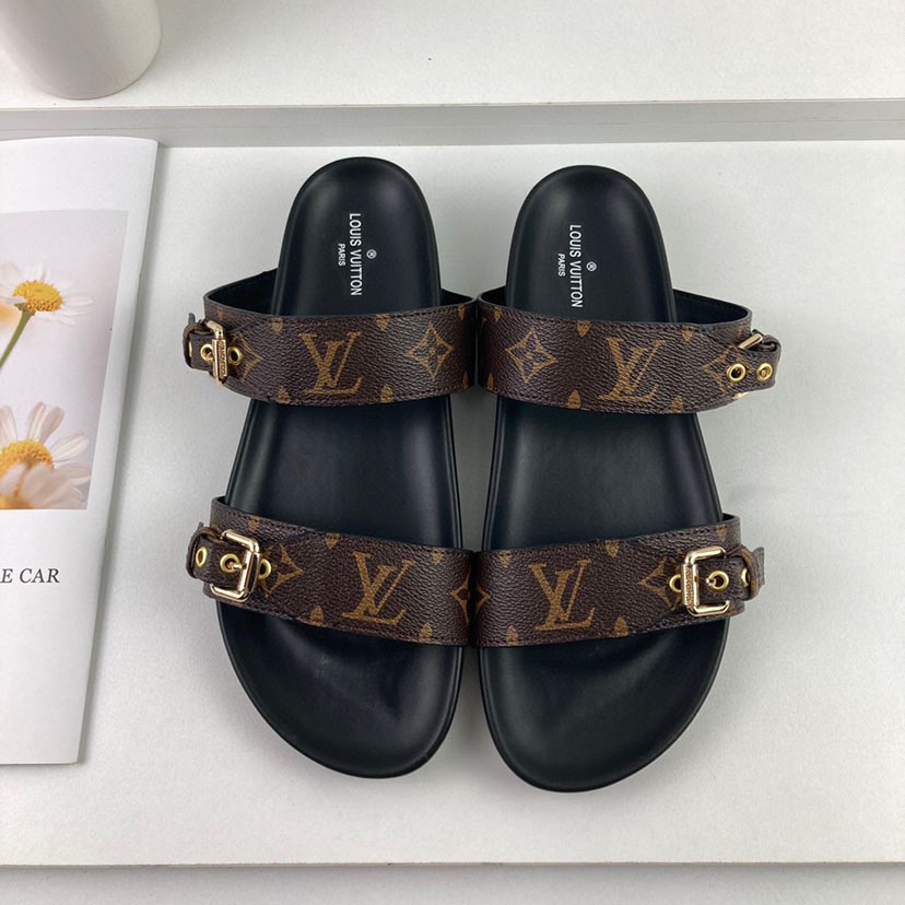 Louis Vuitton LV Bom Dia Flap Mule Leather Slide Sandals  (Replica)