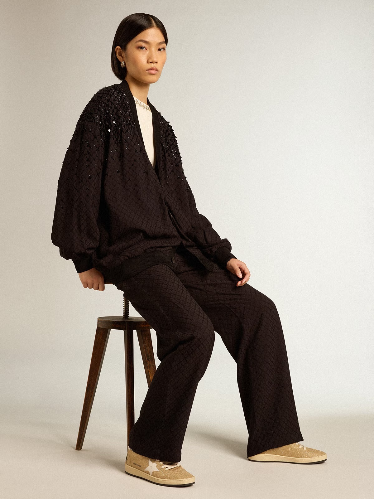 Golden Goose GGDB Ball Star in golden Swarovski crystals with milk-white leather star