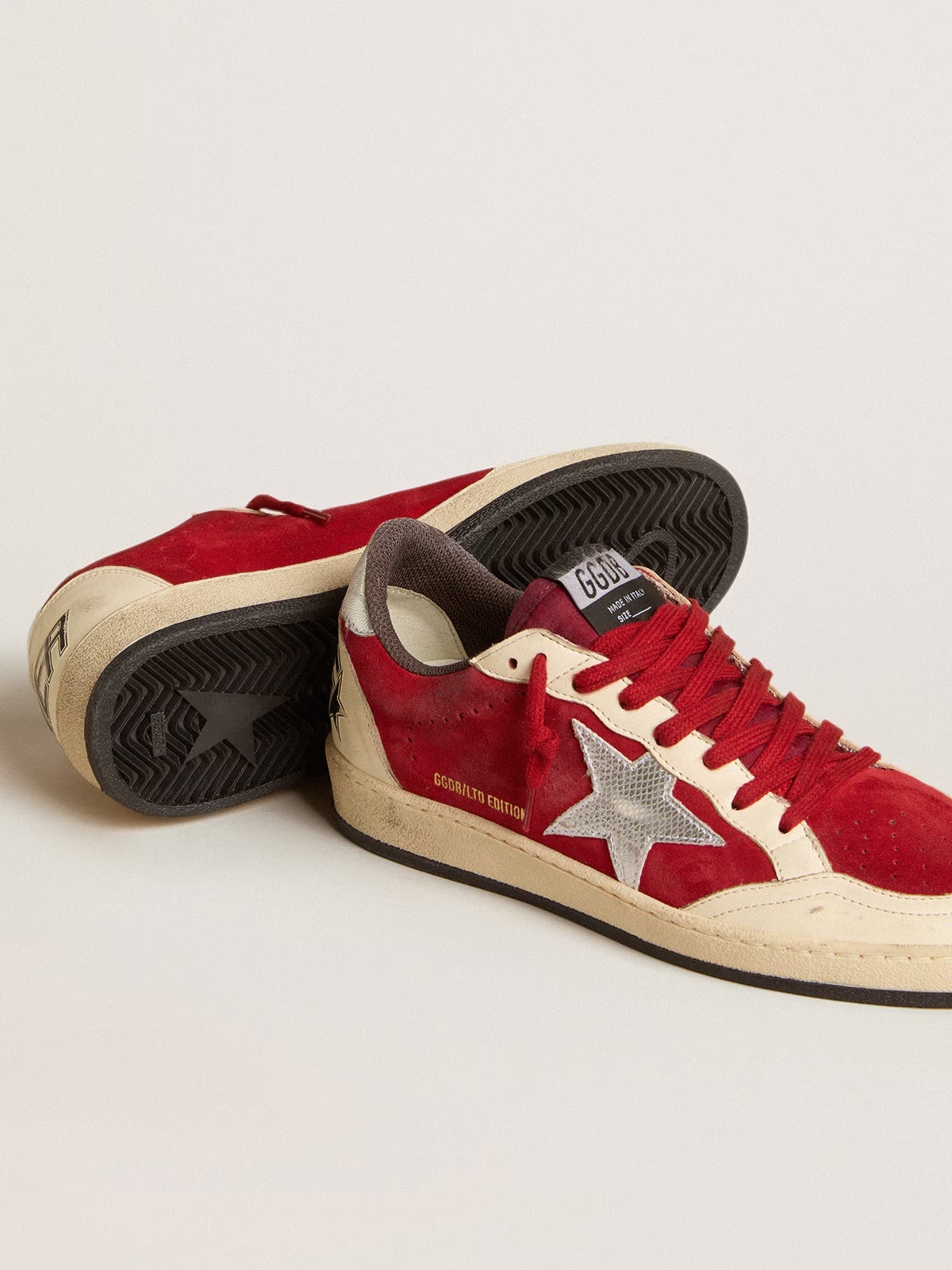 Golden Goose GGDB Ball Star in burgundy suede with silver leather star and heel tab