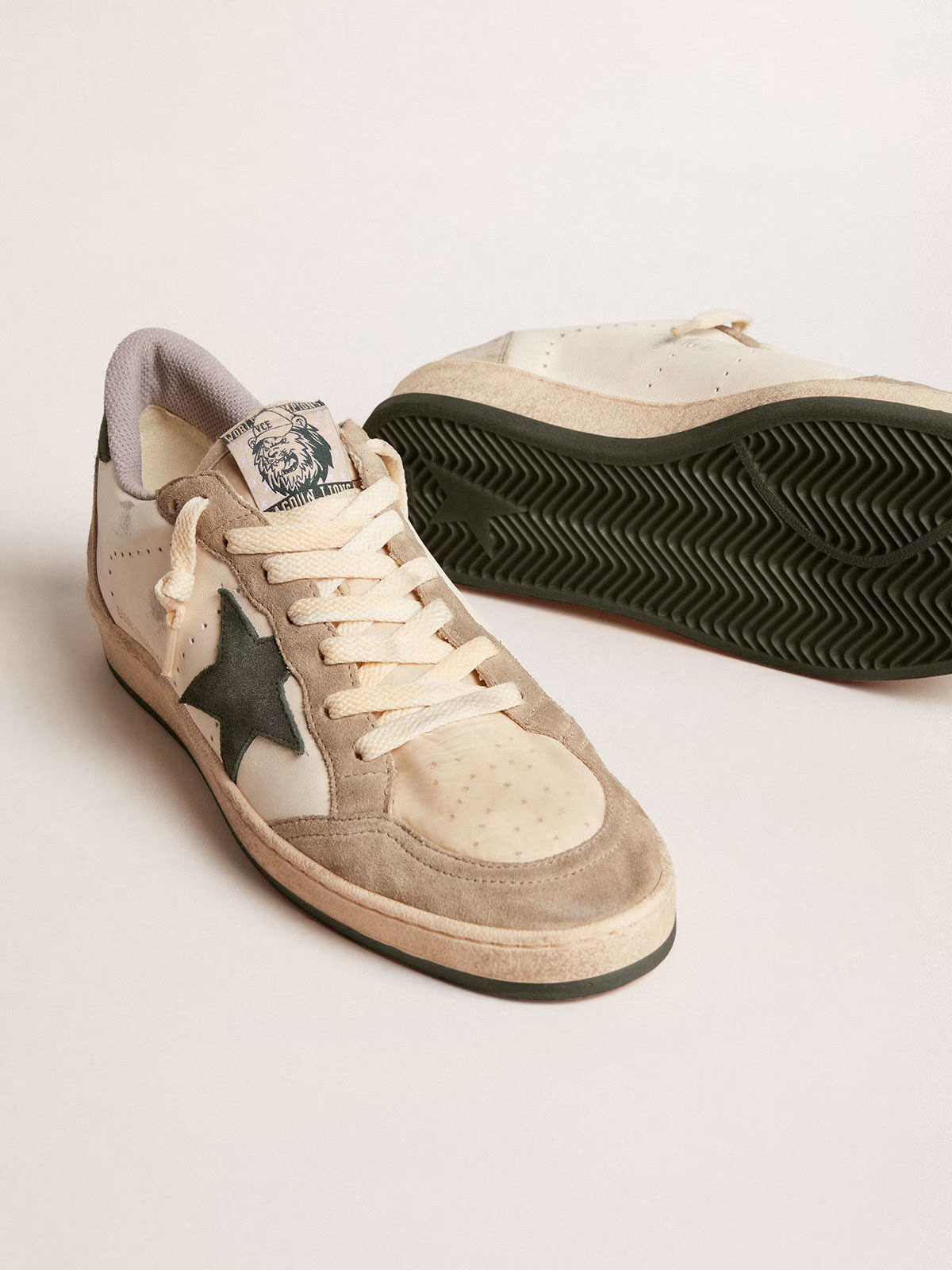 Golden Goose GGDB Men's Ball Star LTD in nappa with green star and dove-gray suede inserts