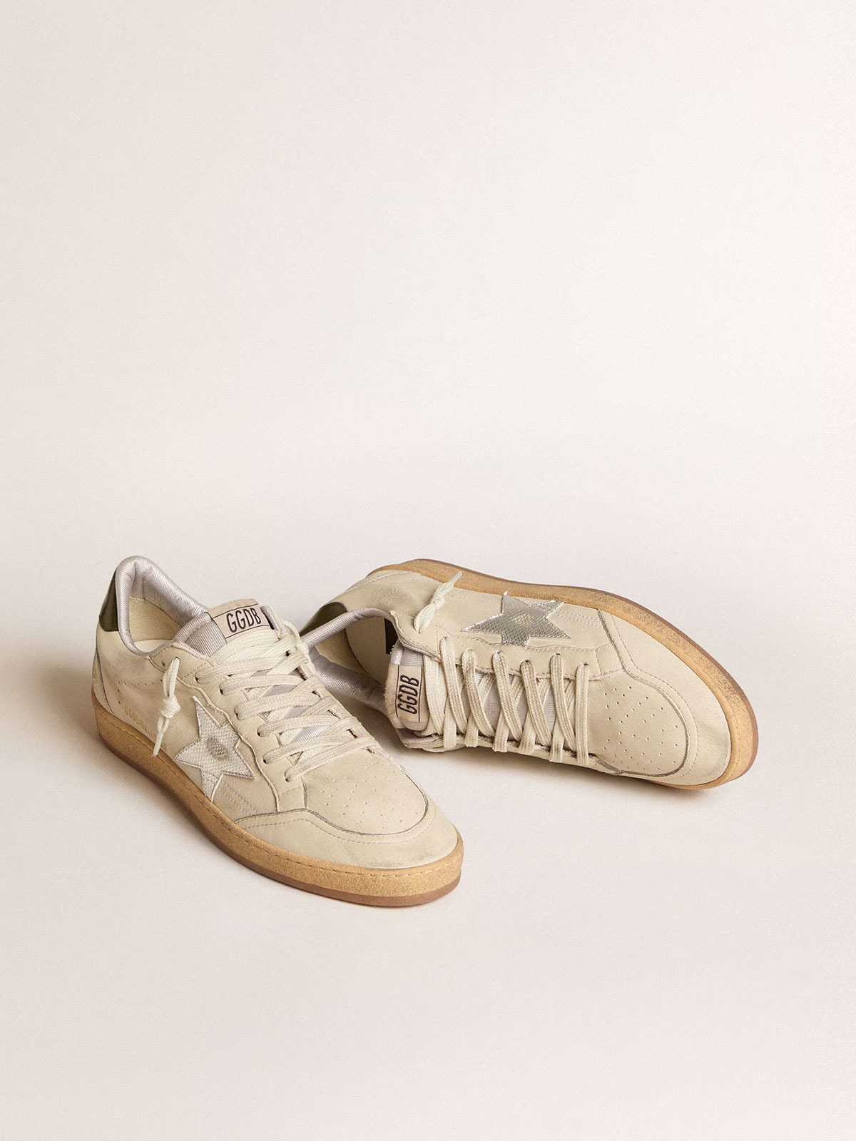 Golden Goose GGDB Ball Star with silver leather star and green leather heel tab