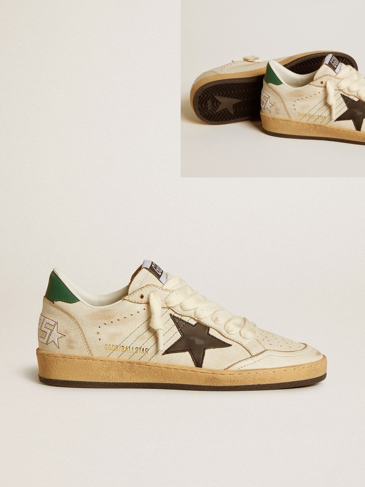 Golden Goose GGDB Women's Ball Star with black leather star and green leather heel tab