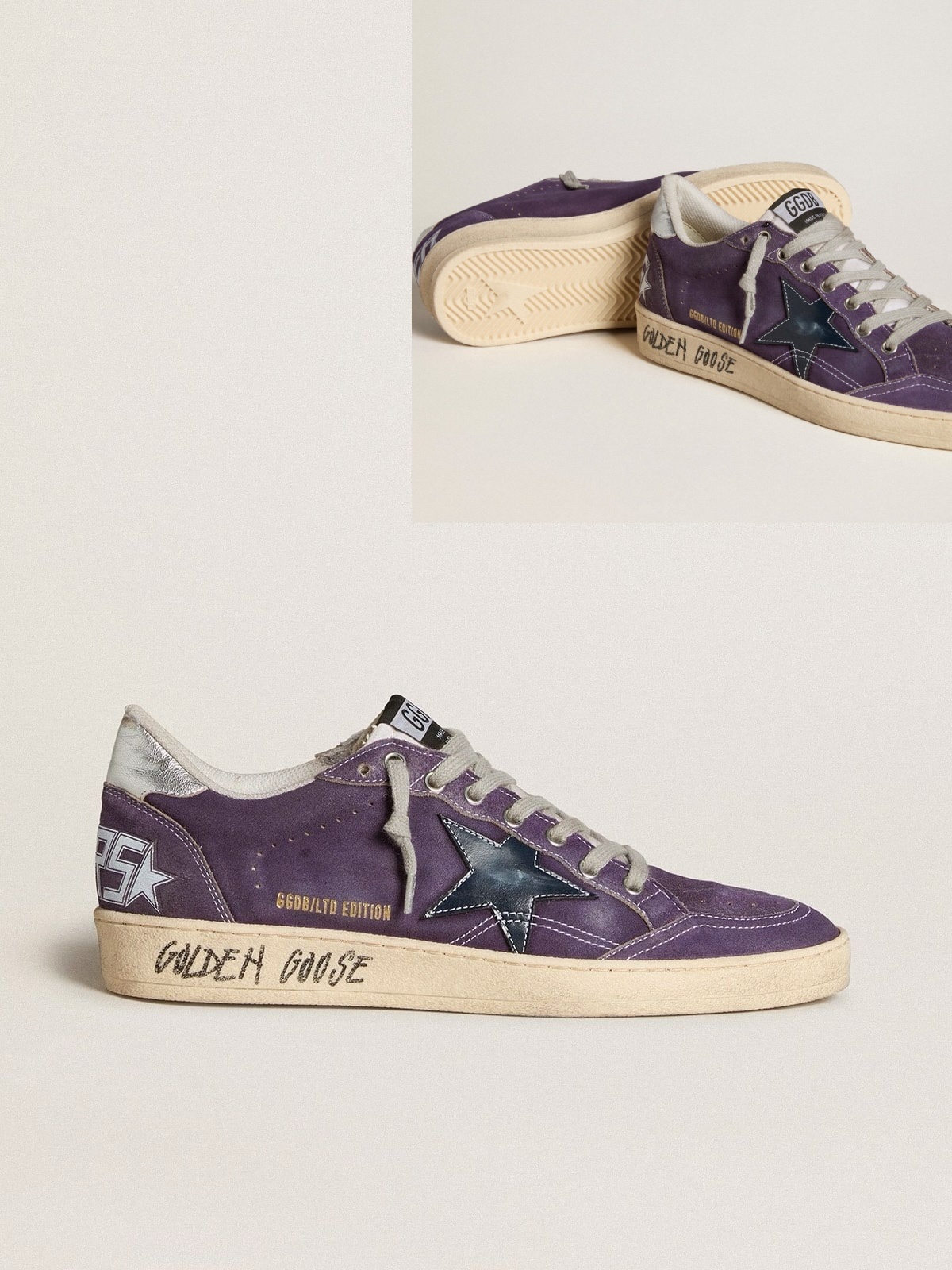 Golden Goose GGDB Ball Star LTD in purple suede with leather star and metallic heel tab