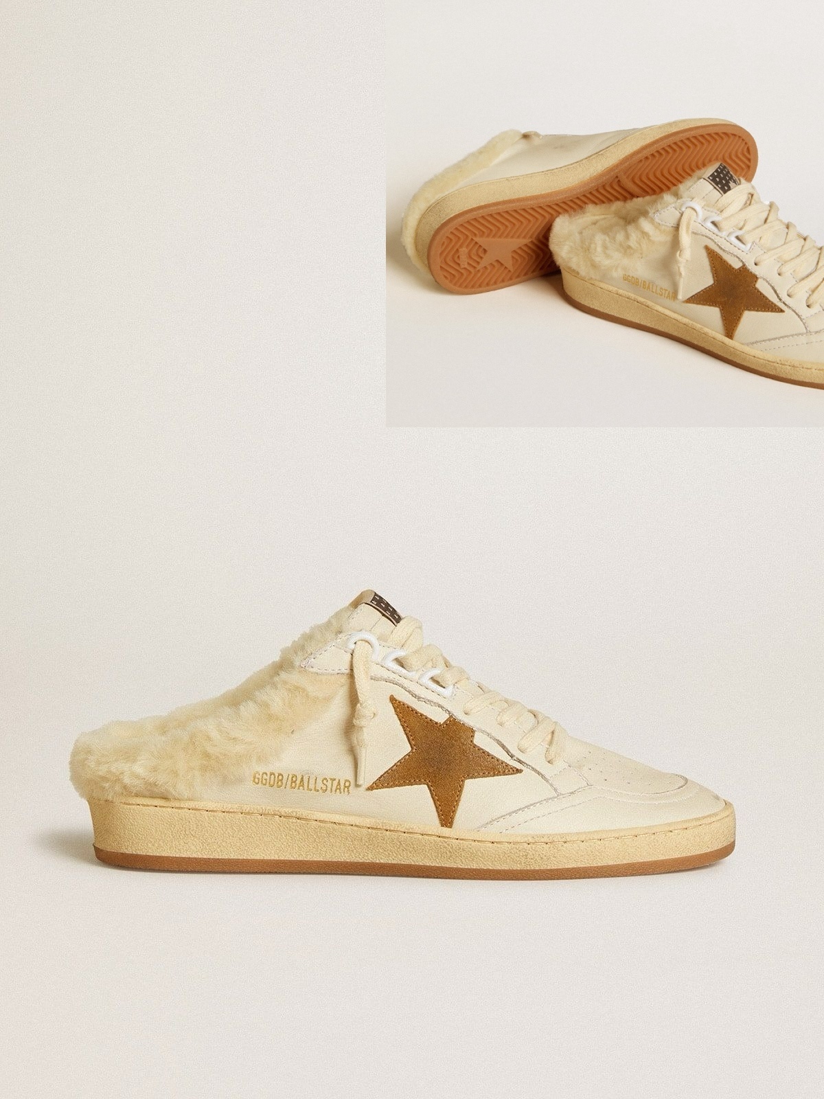 Golden Goose GGDB Ball Star Sabots in leather with suede star and beige shearling lining