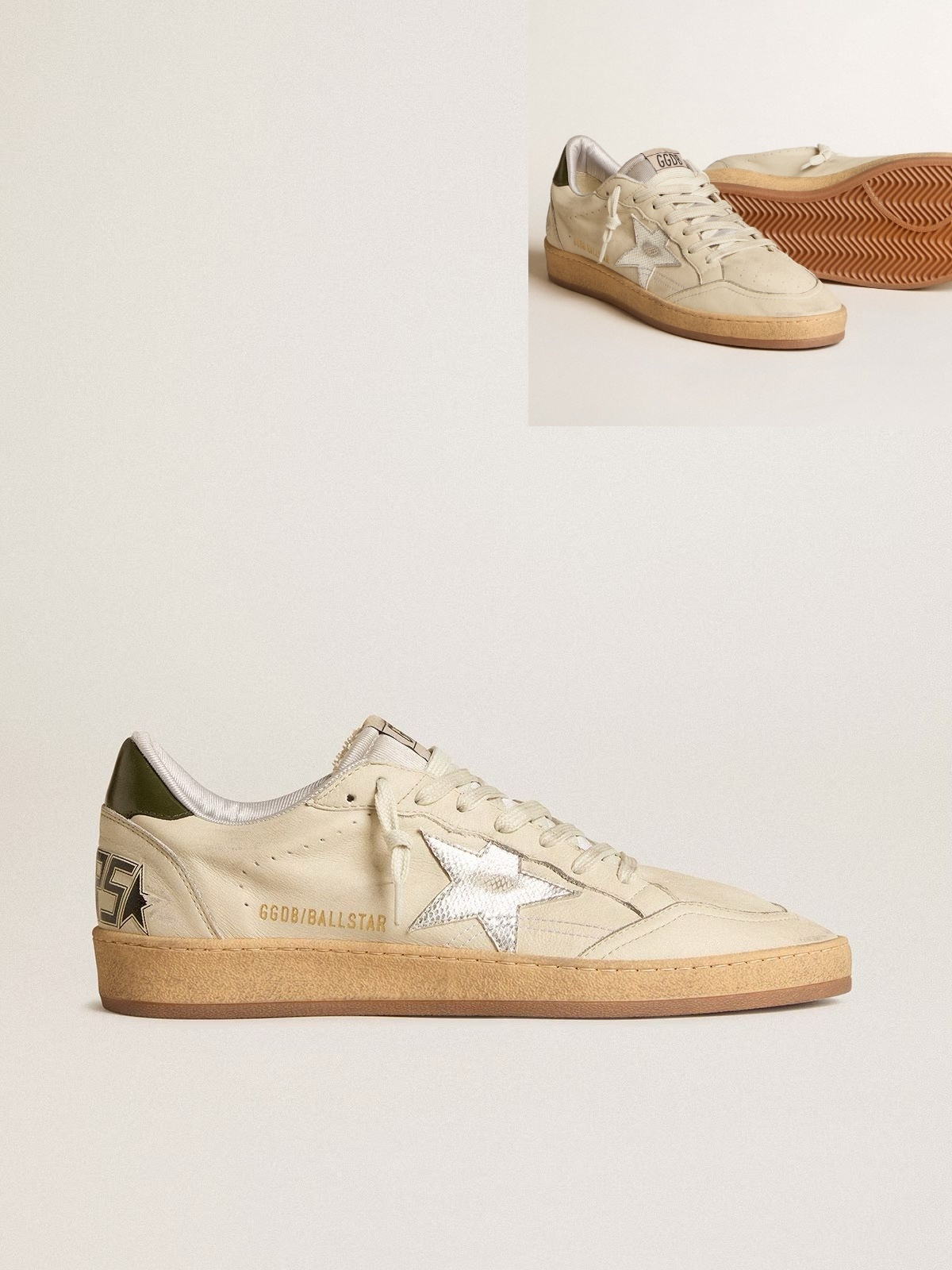 Golden Goose GGDB Men's Ball Star with silver leather star and green leather heel tab