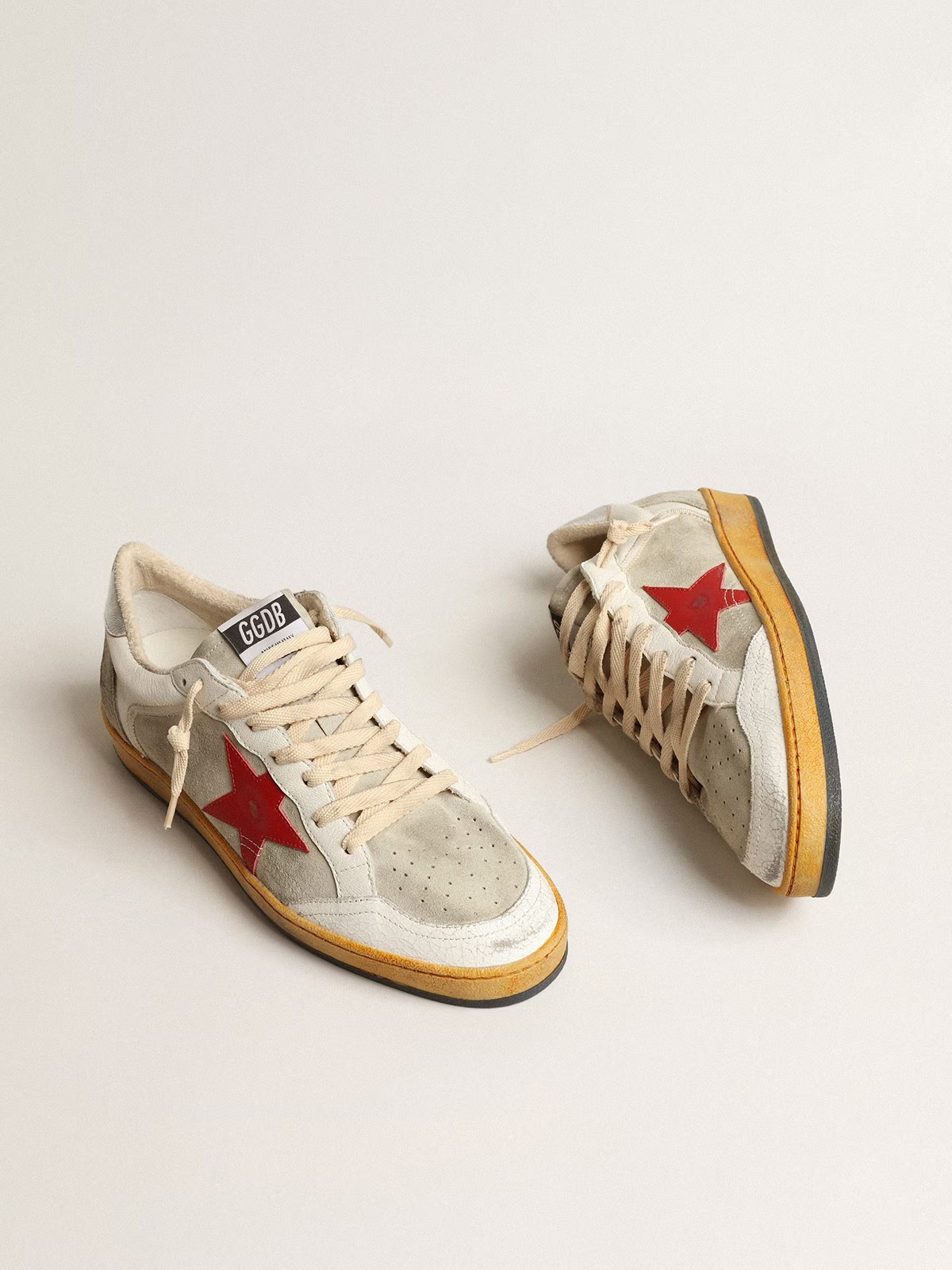 Golden Goose GGDB Ball Star in gray suede with red star and silver heel tab