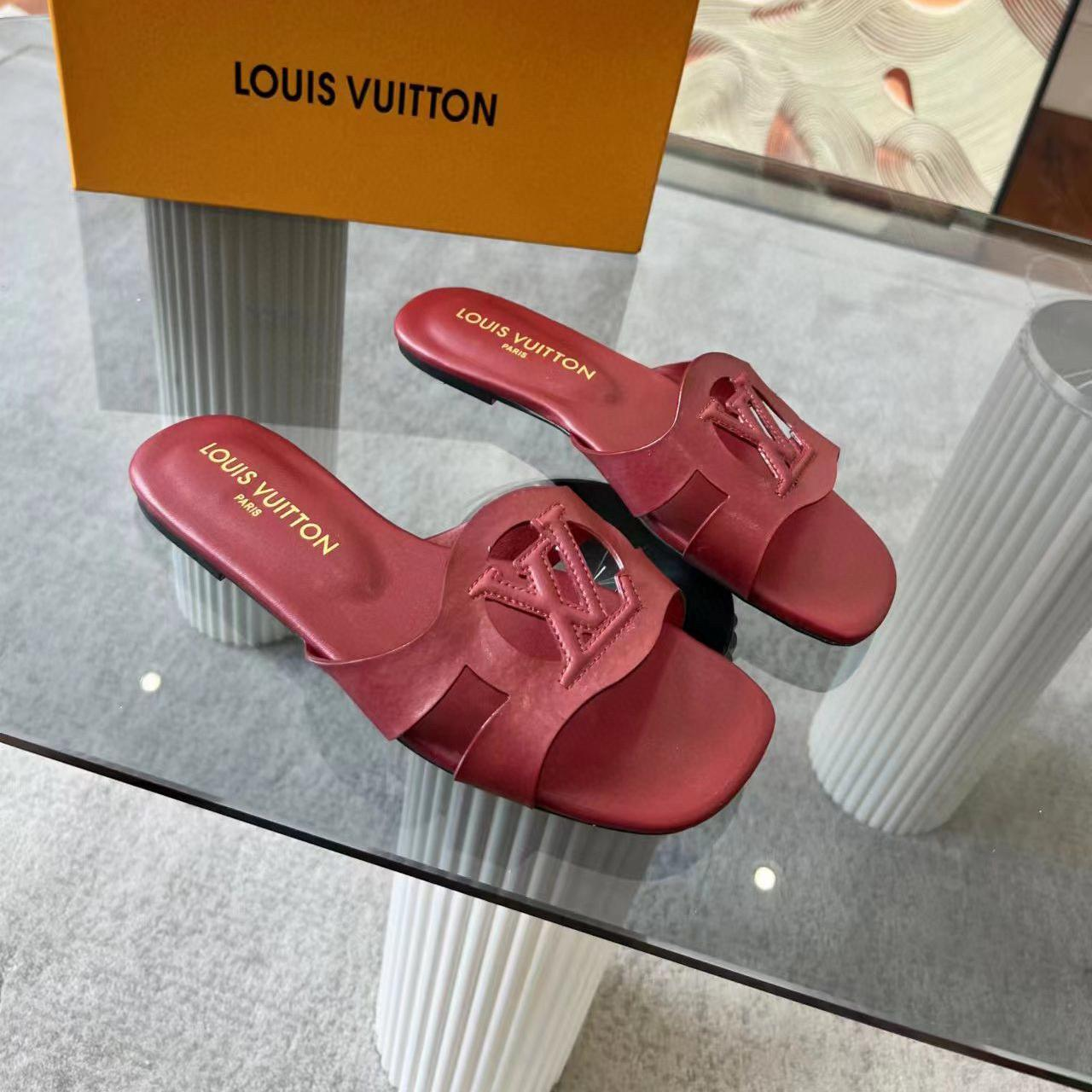Louis Vuitton LV Lsola Leather Flat Aandals Slide Sandal (Replica)