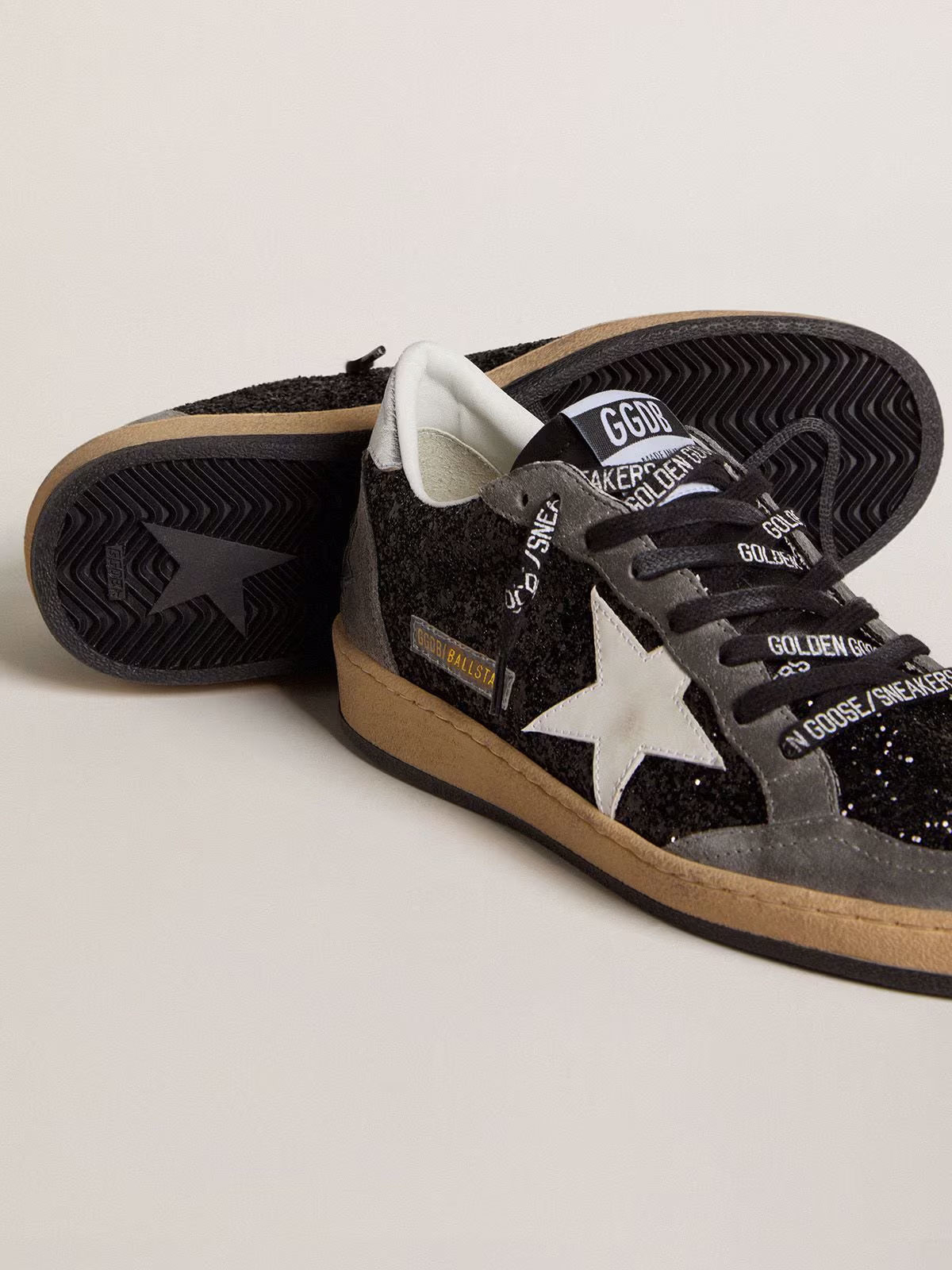 Golden Goose GGDB Women's Ball Star in glitter with leather star and metallic leather heel tab