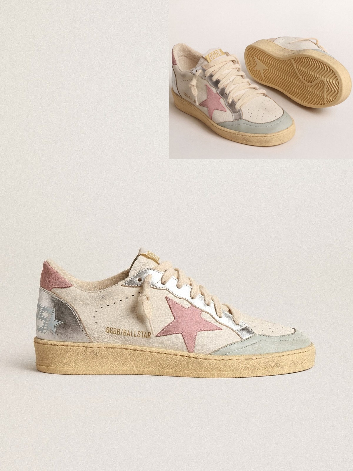Golden Goose GGDB Ball Star with pink suede star and metallic leather inserts