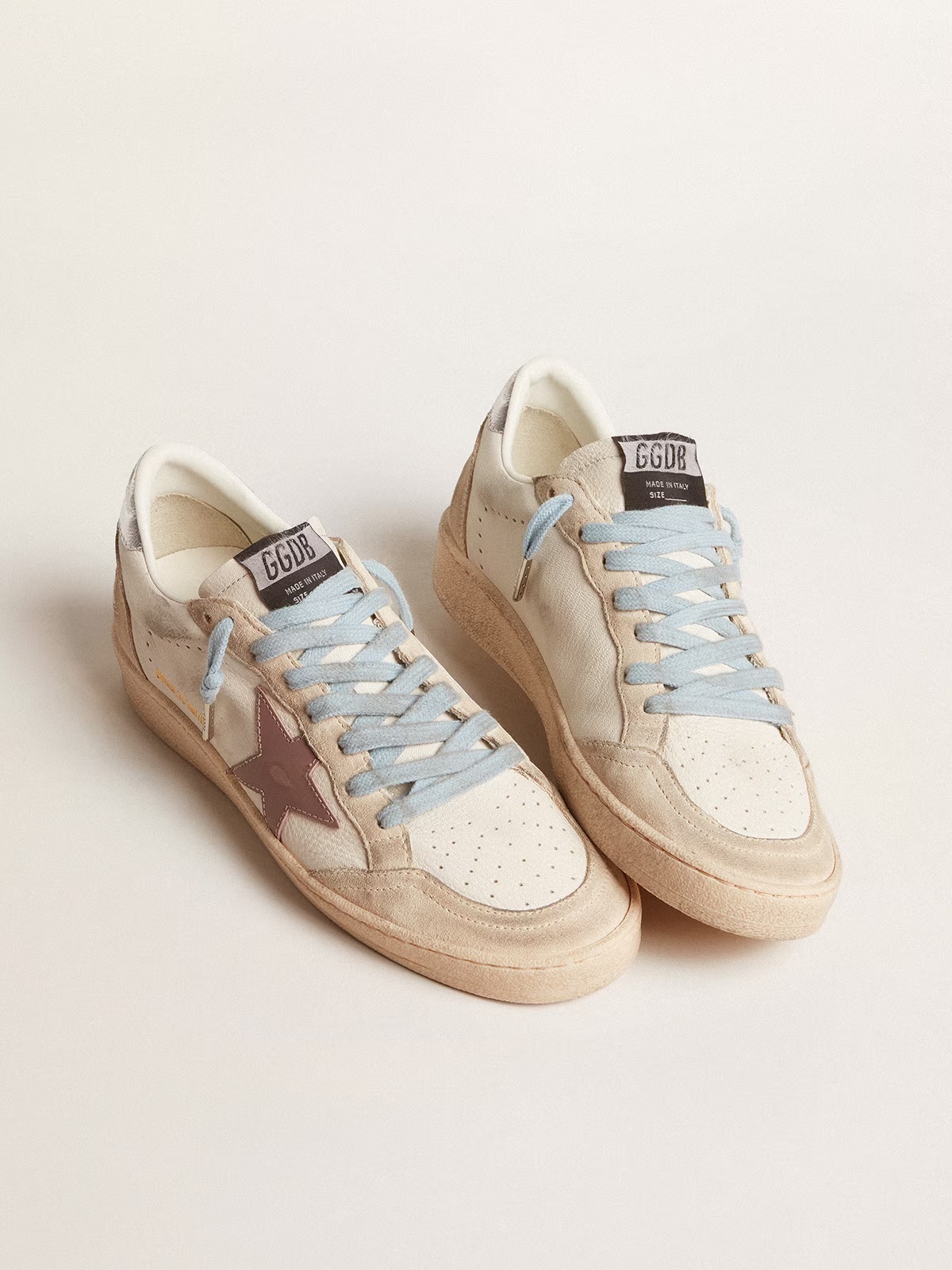 Golden Goose GGDB Ball Star LTD in white nappa and pearl suede with mauve leather star