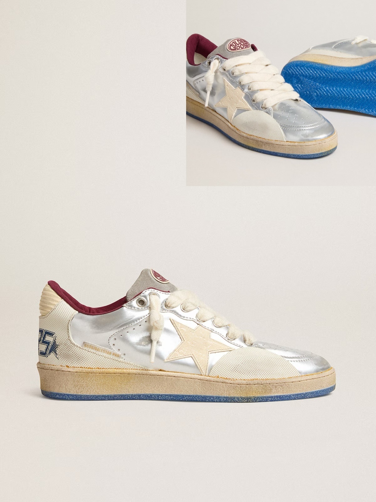 Golden Goose GGDB Ball Star with silver glitter star and pink glitter heel tab