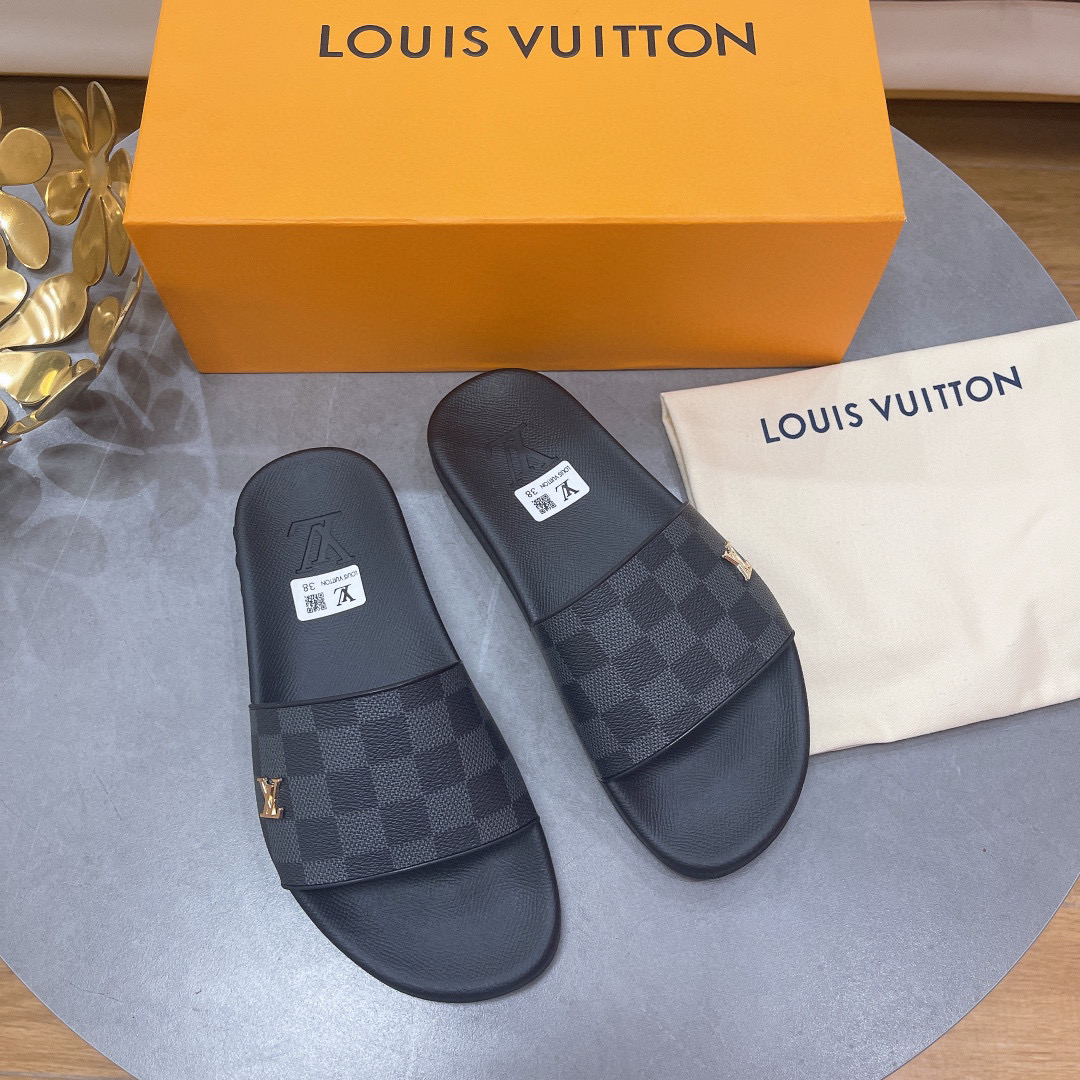 Louis Vuitton LV Rubber Fashion Plaid Flip-flops Slide Sandal (Replica)