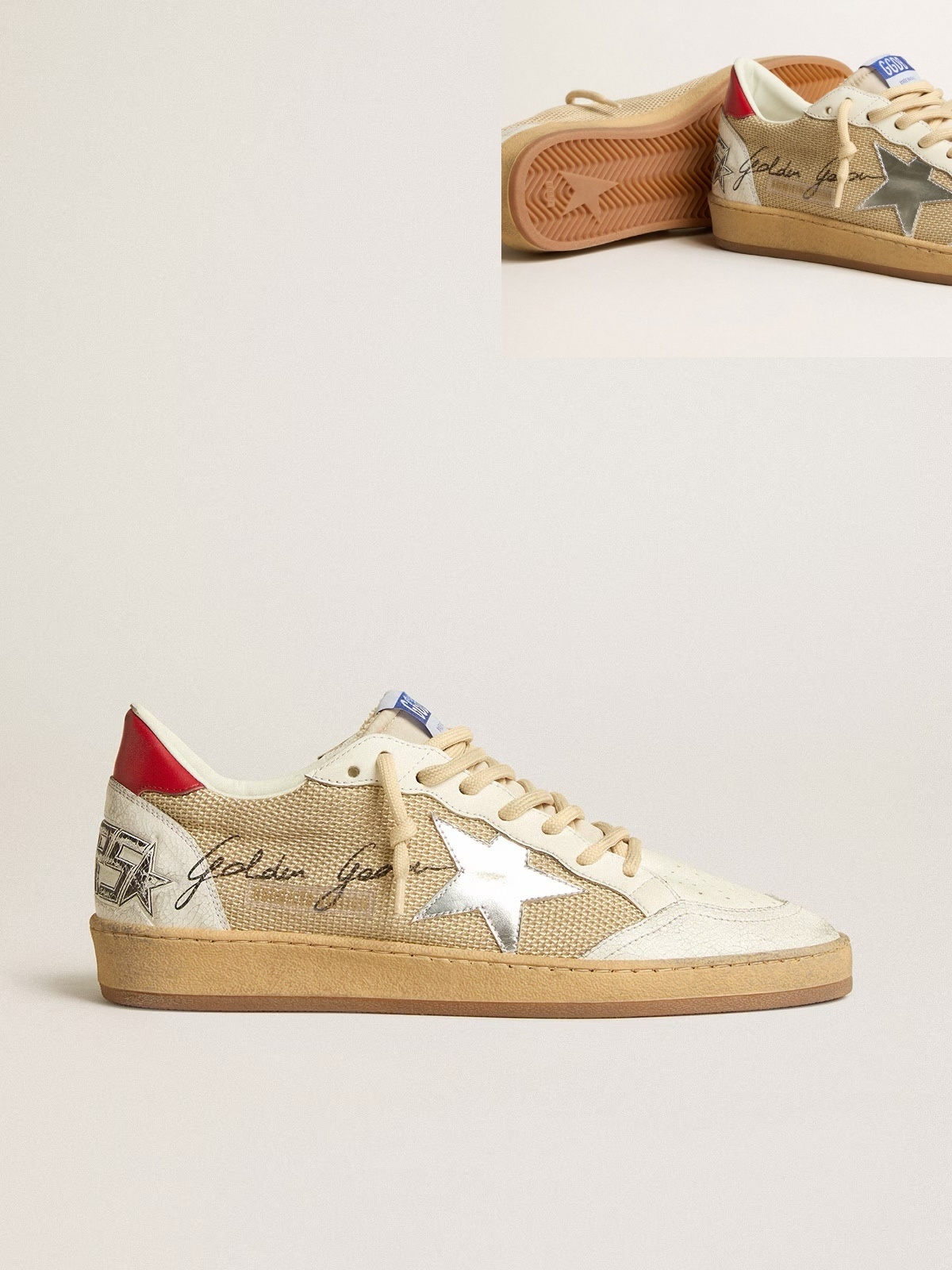 Golden Goose GGDB Ball Star LTD in mesh with metallic leather star and red heel tab
