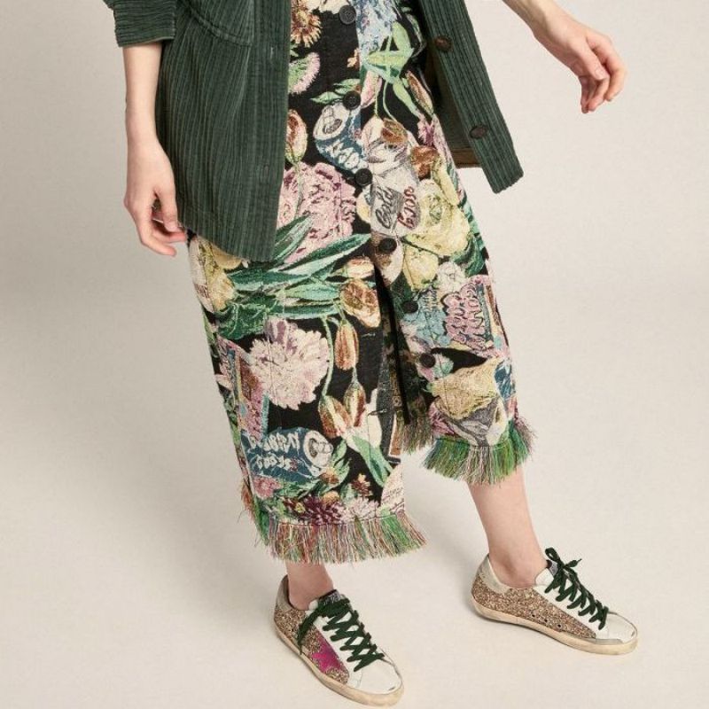 Golden Goose GGDB Super-Star sneakers in gold glitter with fluorescent pink suede star