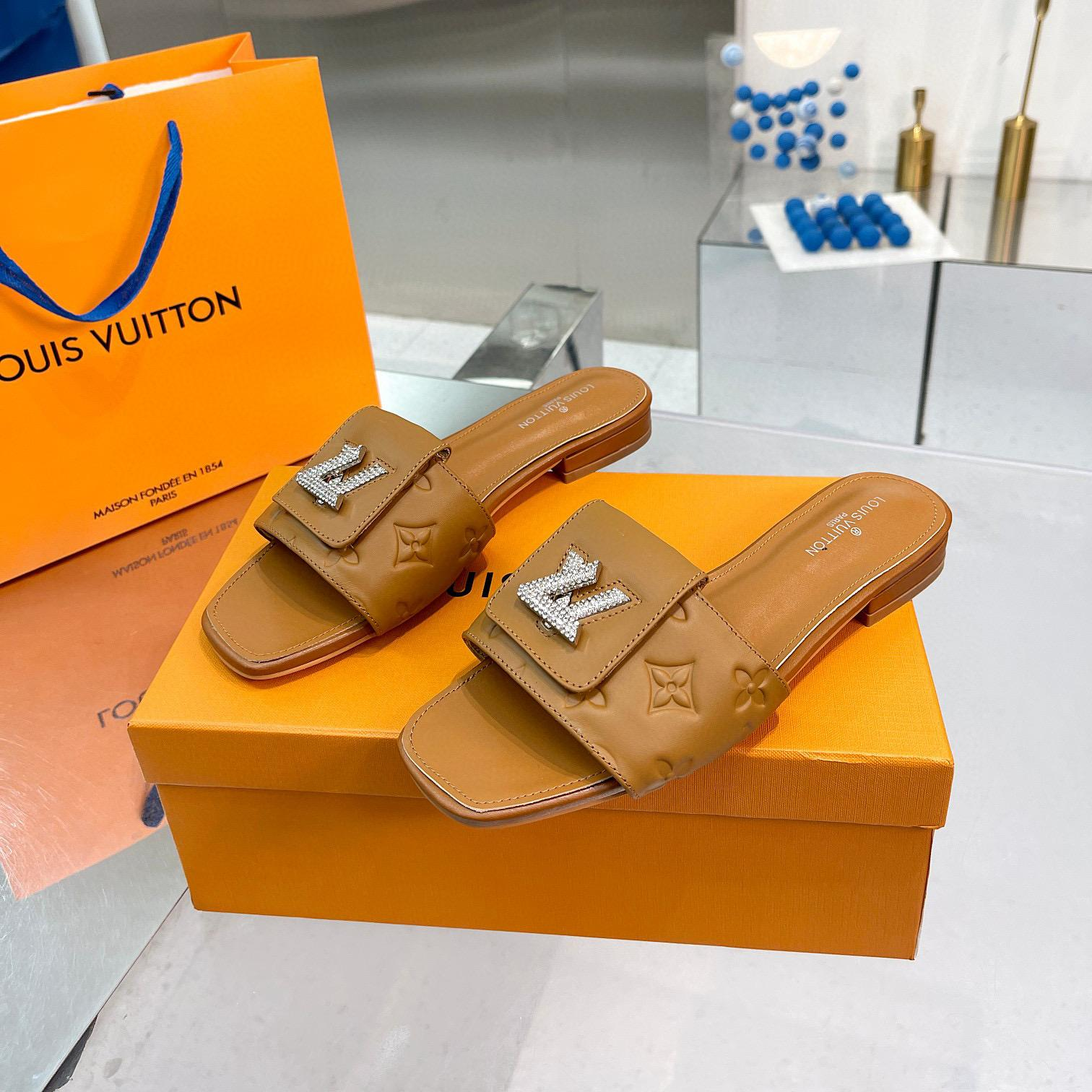 Louis Vuitton LV Comfortable Leather Flip-fFops  Slide Sandal (Replica)