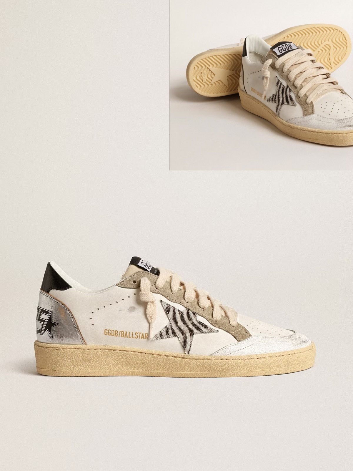 Golden Goose GGDB Ball Star LTD with zebra-print star and metallic leather insert