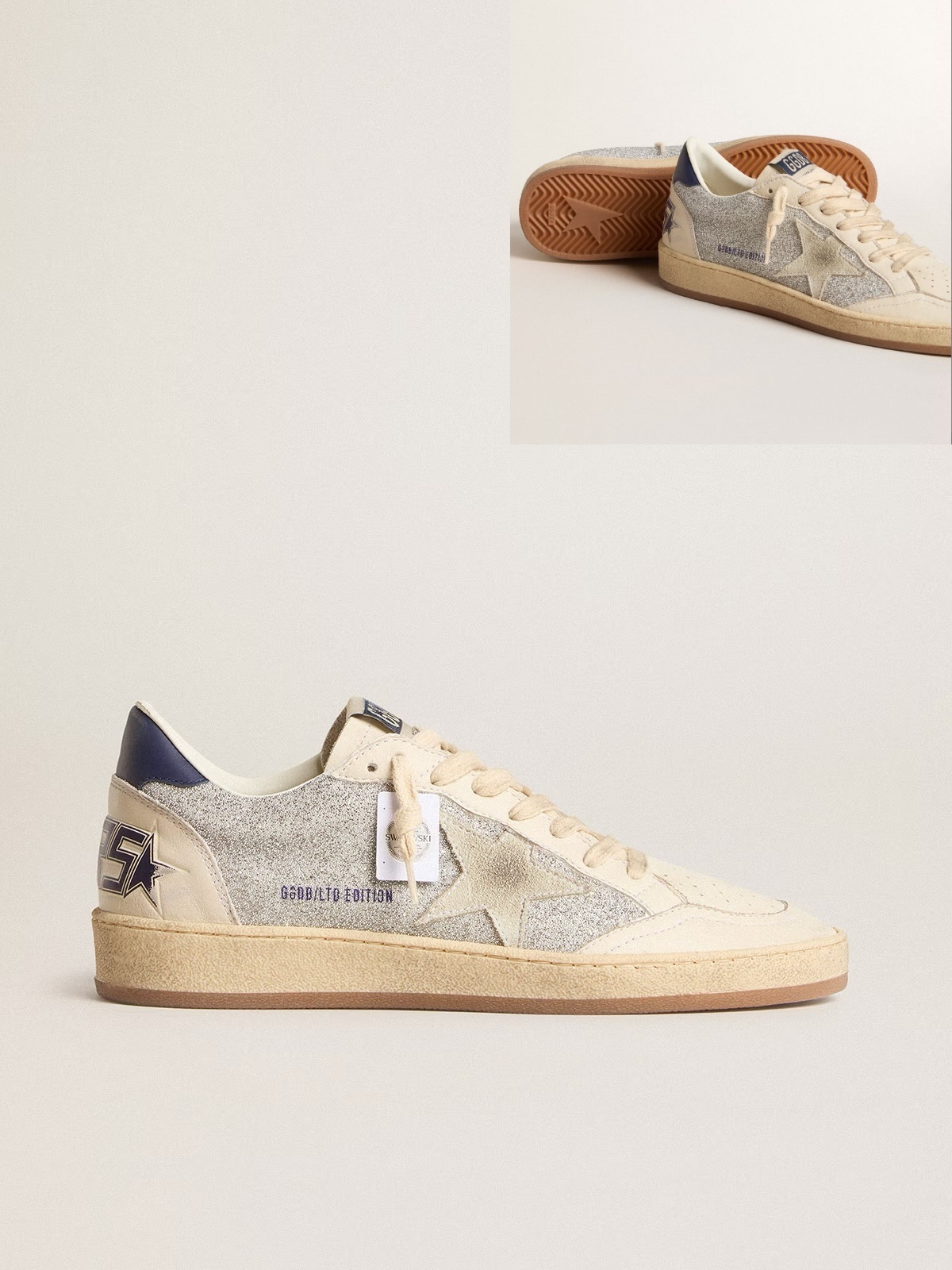 Golden Goose GGDB Ball Star Sabots in black glitter with black star and shearling lining