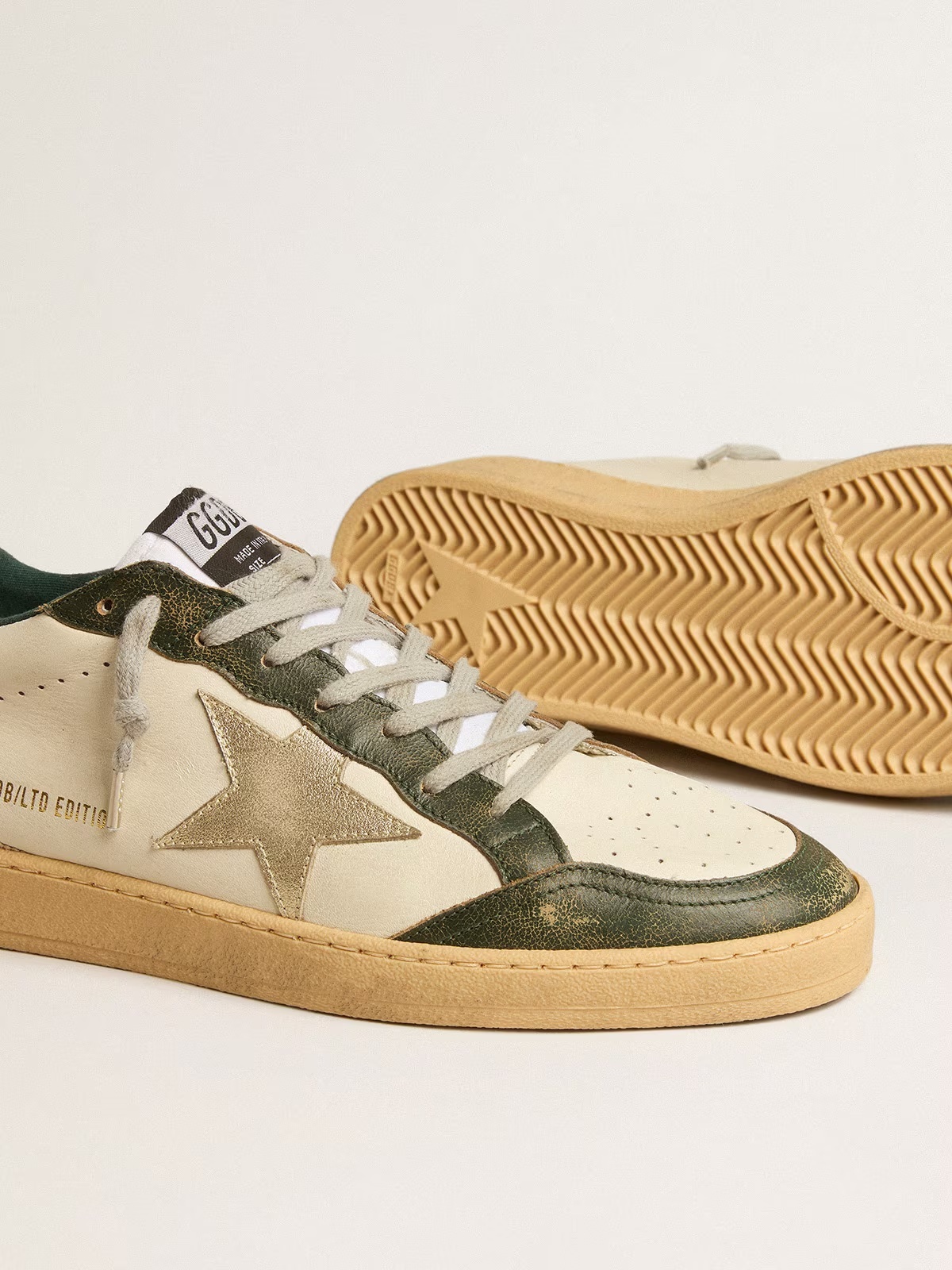 Golden Goose GGDB Ball Star LTD with platinum leather star and green leather heel tab