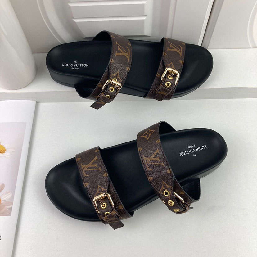 Louis Vuitton LV Bom Dia Flap Mule Leather Slide Sandals  (Replica)