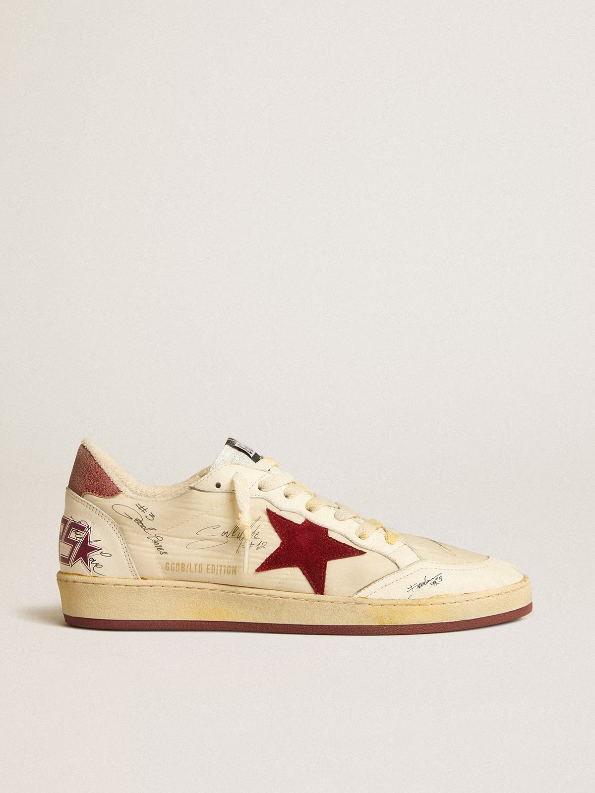Golden Goose GGDB Men's Ball Star LTD in nylon with pomegranate suede star and leather heel tab
