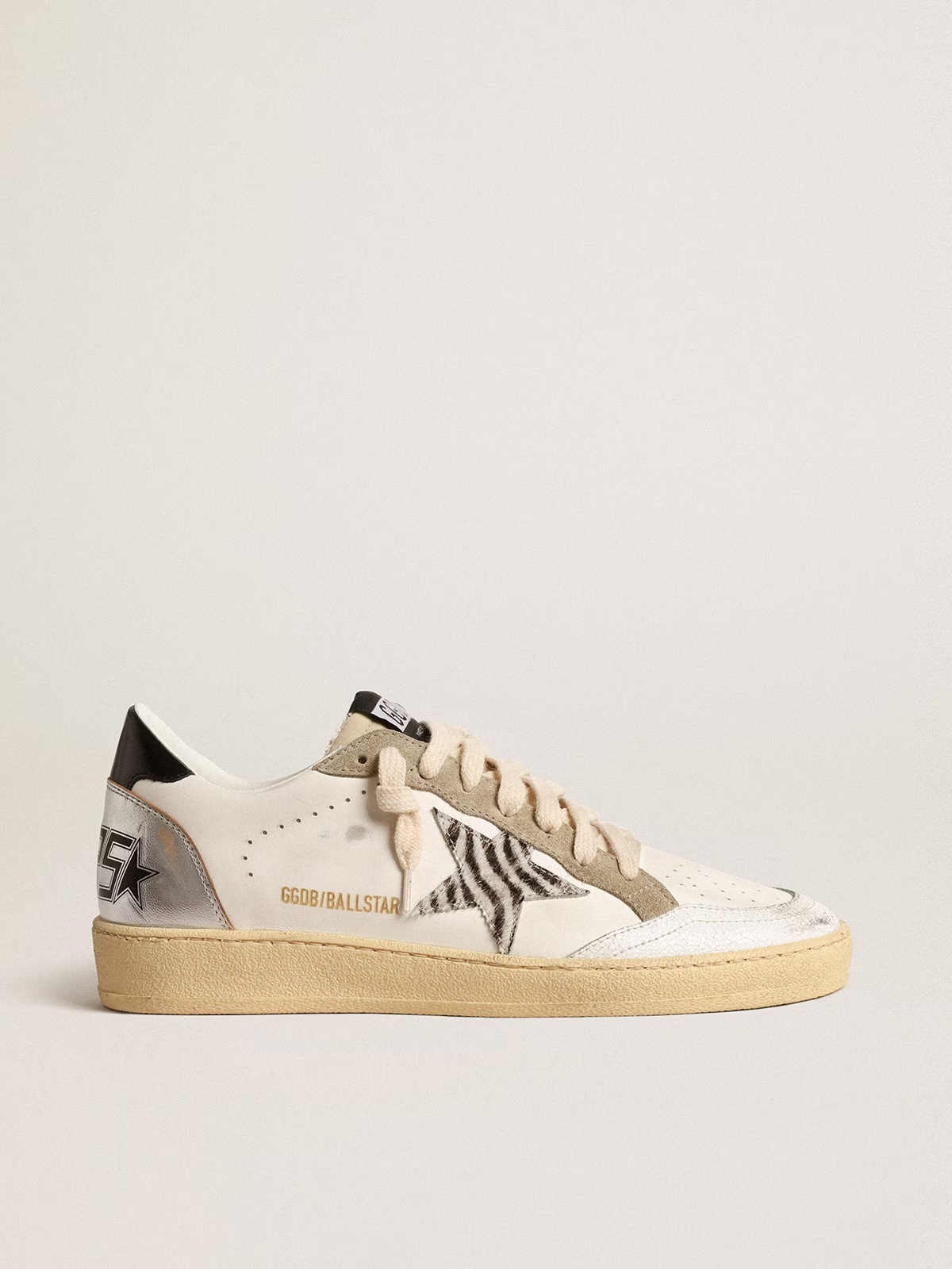 Golden Goose GGDB Ball Star LTD with zebra-print star and metallic leather insert